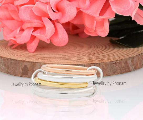 925 Silver Multi-Jump Connector Band Ring Set, Plain Link Fashion Accessory - View 2 - Jewelry By Poonam | SKU: PJR756- 2/202