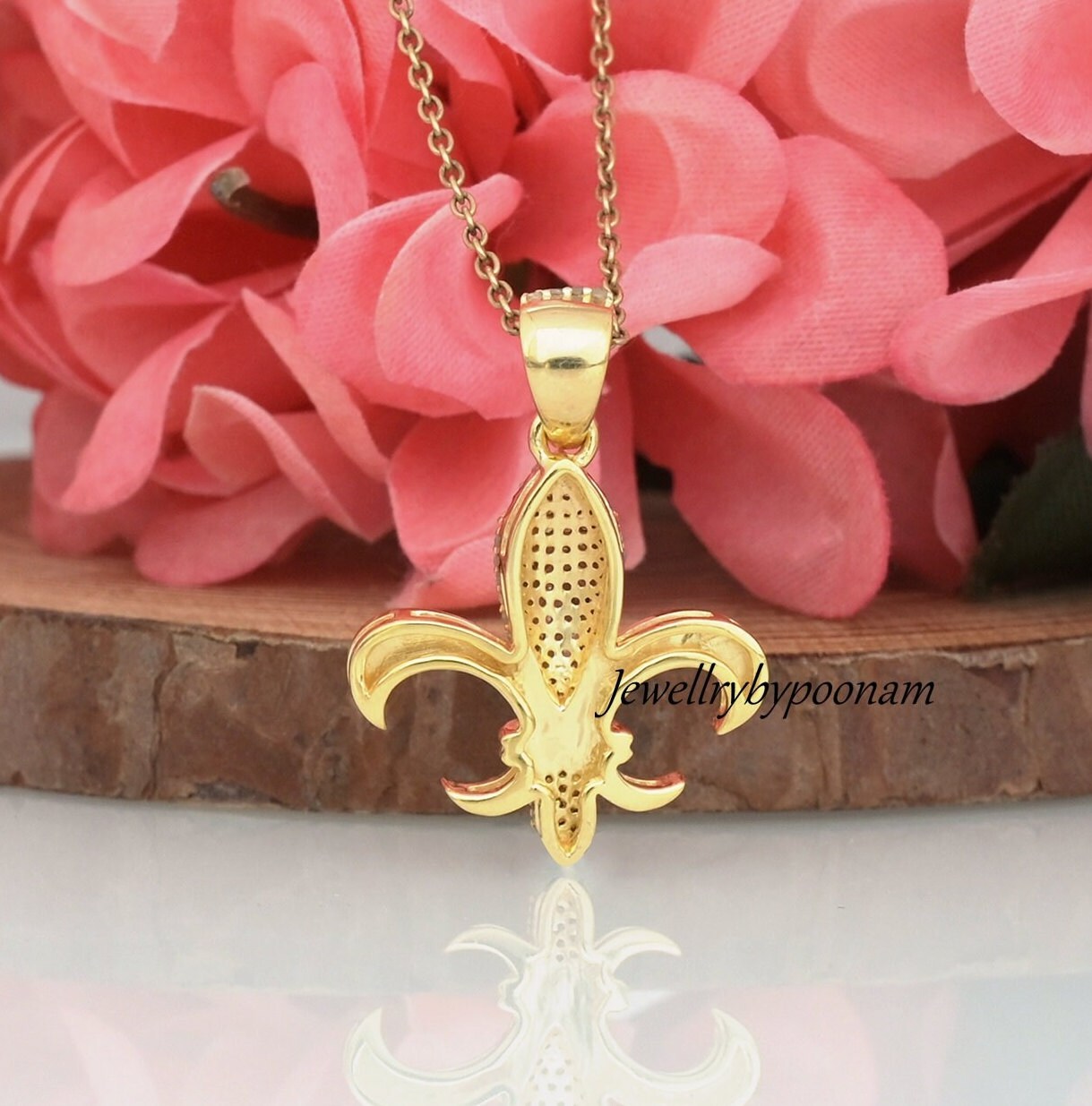14K Gold Fleur De Lis Pendant; Fleur-de-lis Pendant, Fleur De Lis Jewelry Gift - View 2 - Jewelry By Poonam | SKU: PJP3399-SL