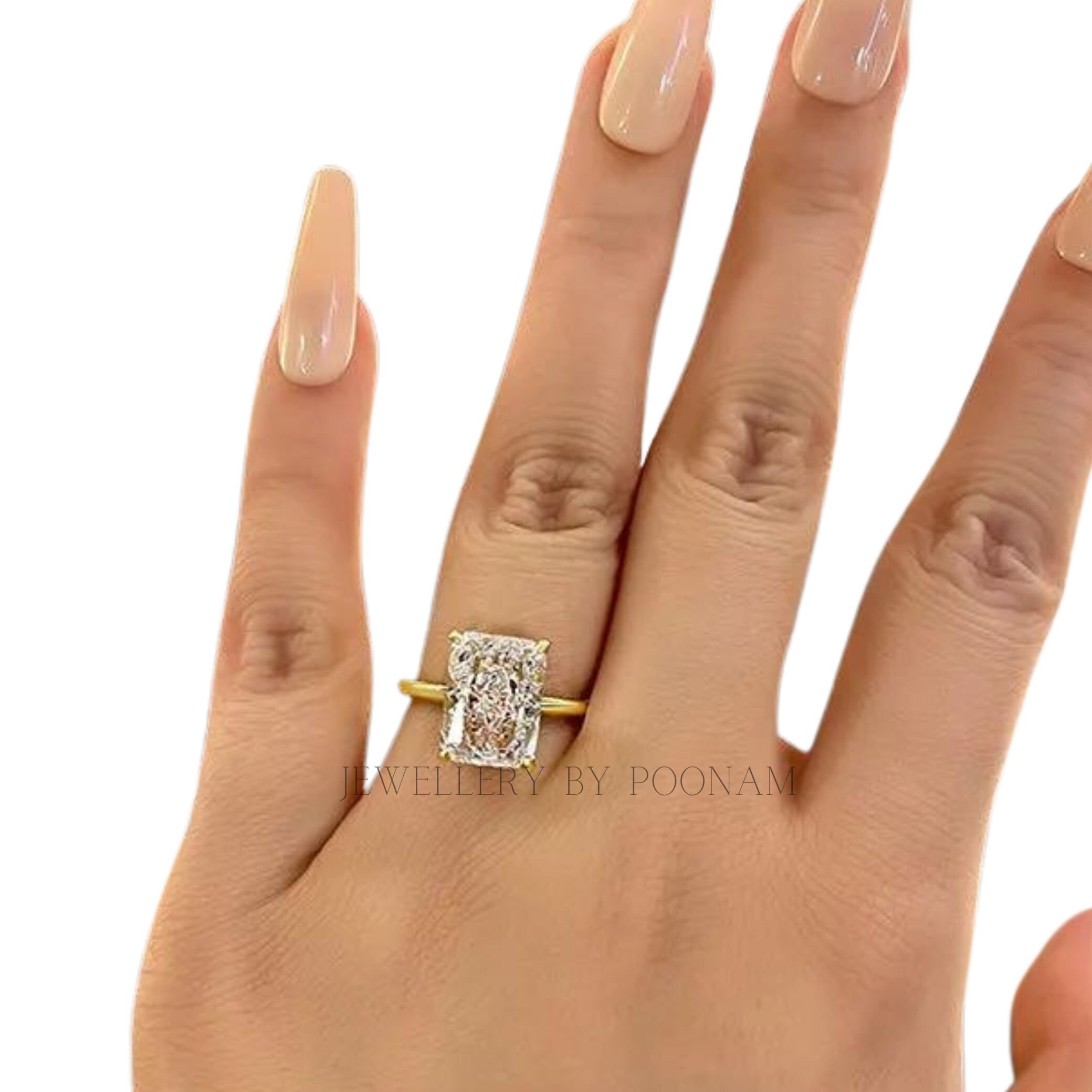 925 Silver CZ Diamond Ring: Rectangle Solitaire, Prong Setting - View 4 - Jewelry By Poonam | SKU: PJR1179- 2/26