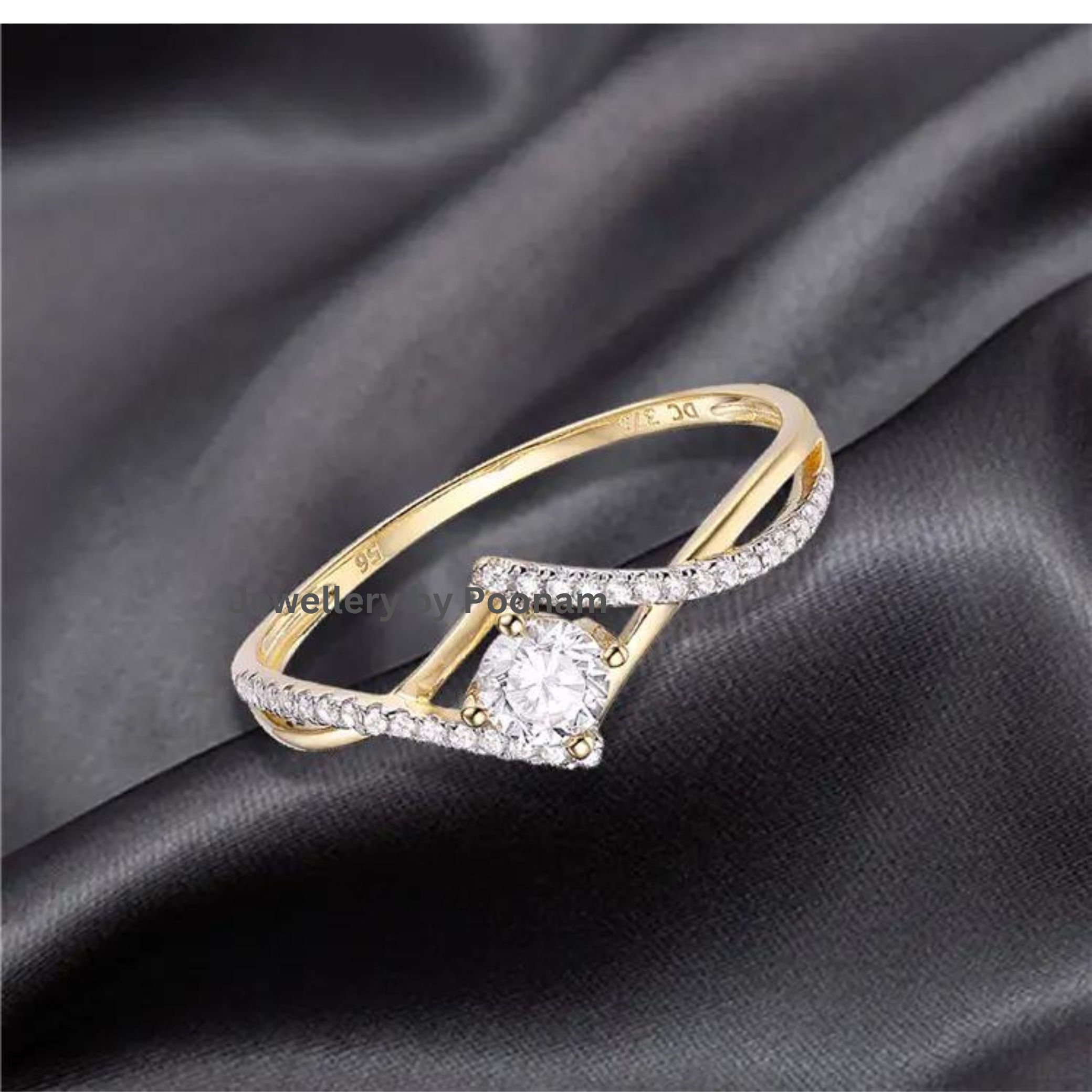 9K 14K Gold Moissanite Engagement Ring: Custom Fashion Jewelry - View 2 - Jewelry By Poonam | SKU: R-1037
