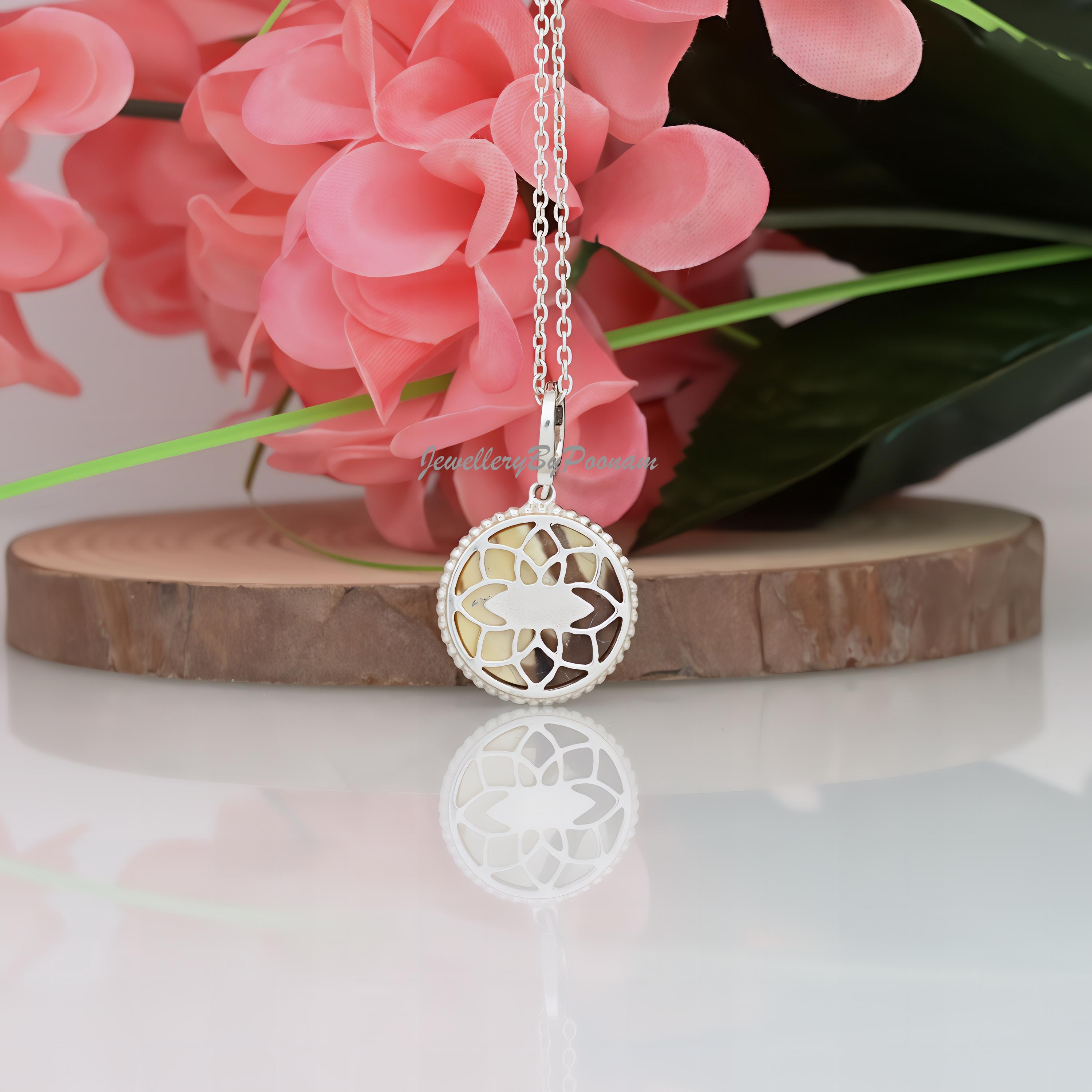 Sterling Silver Compass Pendant: Mother of Pearl, Blue CZ Diamond Charm - View 3 - Jewelry By Poonam | SKU: PJP3200-SLNSMOPCZ