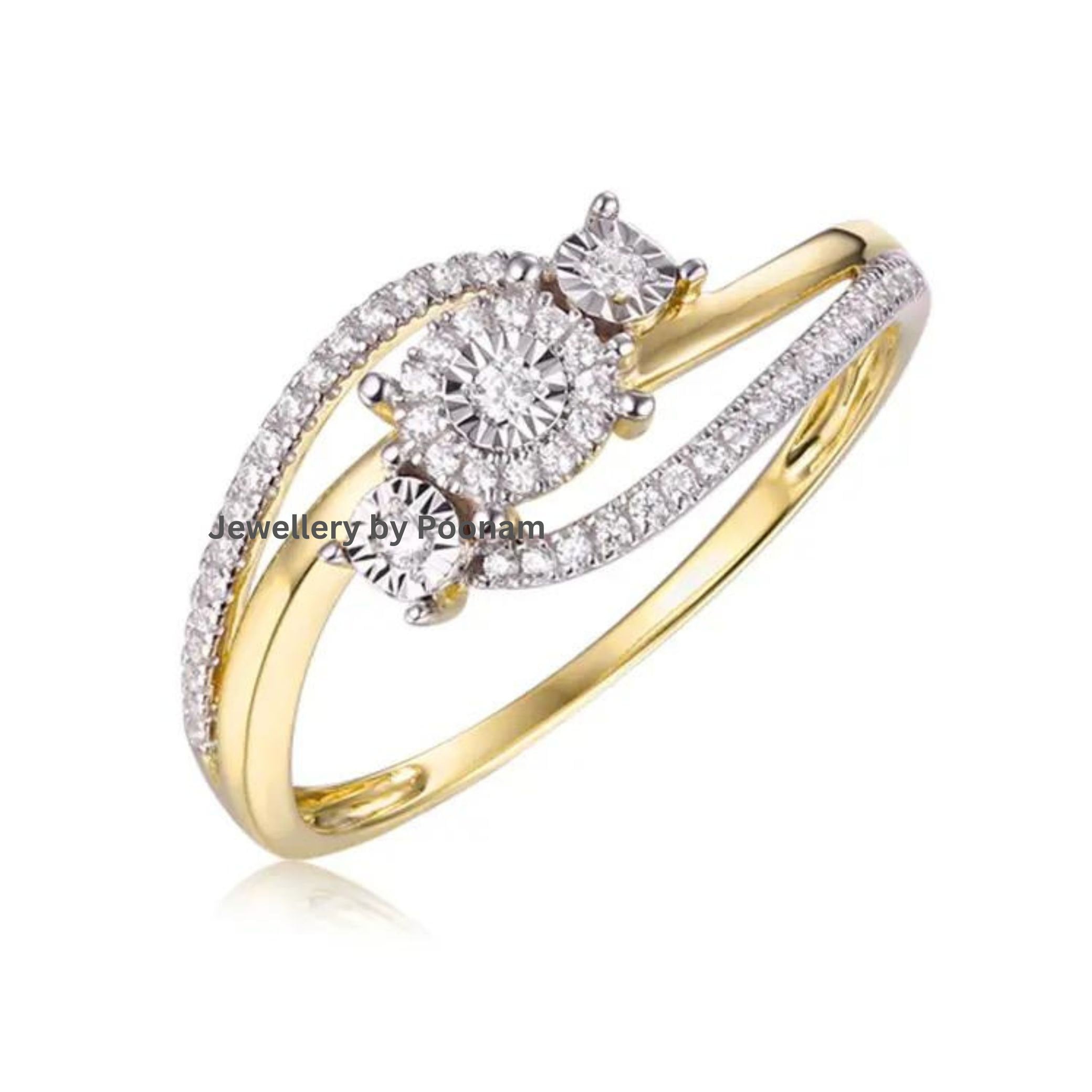 925 Gold-Plated Pear Moissanite Cluster Ring, Anniversary Gift - Jewelry By Poonam | SKU: R-1029