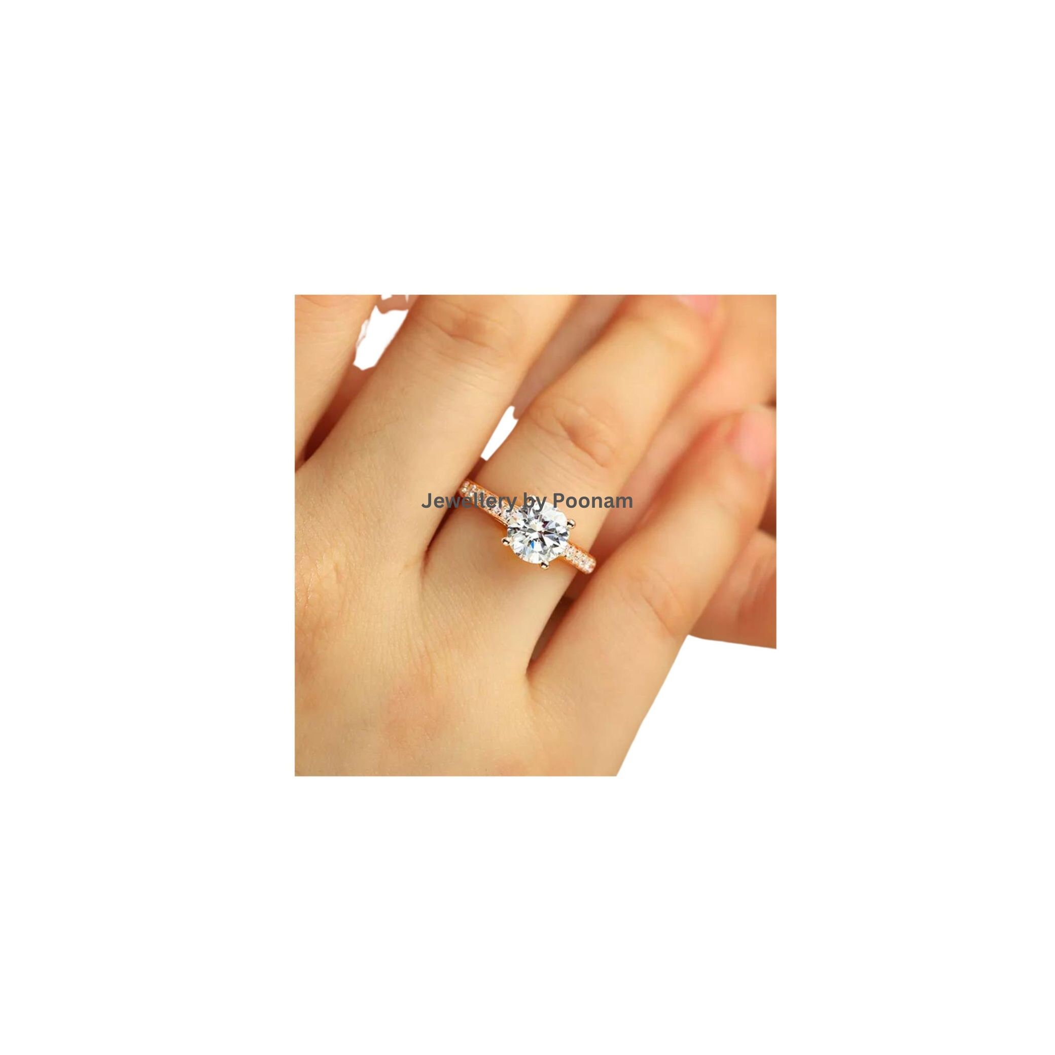 Moissanite Engagement Ring: 925 Yellow Gold Plated, Pear Diamond Cluster - View 4 - Jewelry By Poonam | SKU: R-1020