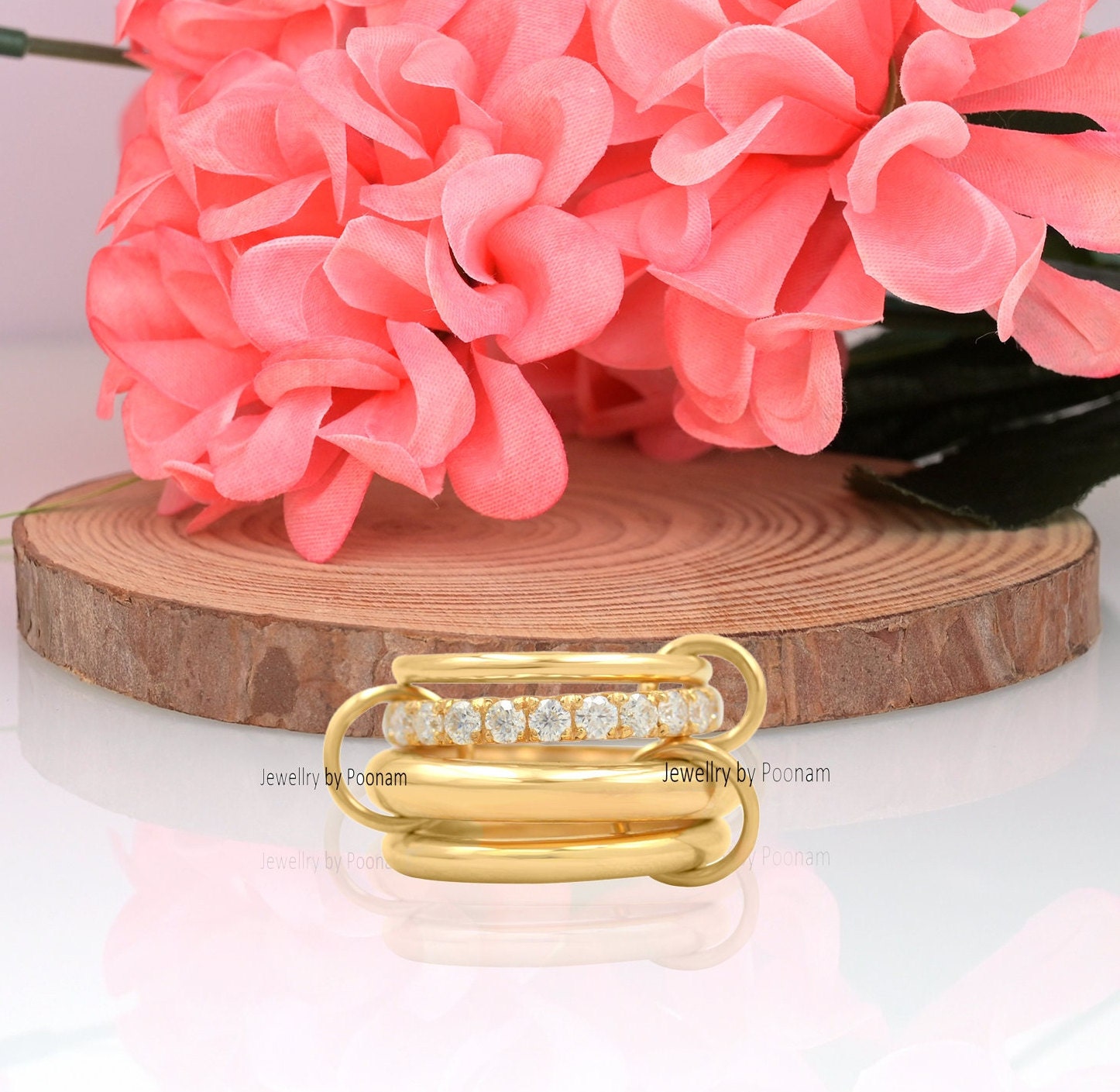 925 Sterling Silver Multi-Link Ring: Diamond Accent Connector Band - Jewelry By Poonam | SKU: PJR770- 2/2026