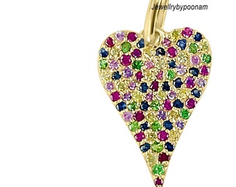 14k Solid Gold Heart Diamond Charm Pendant, Heart Diamond 14k Solid Gold Charm Pendant, Heart Silver Diamond Charm Pendant, Diamond Heart