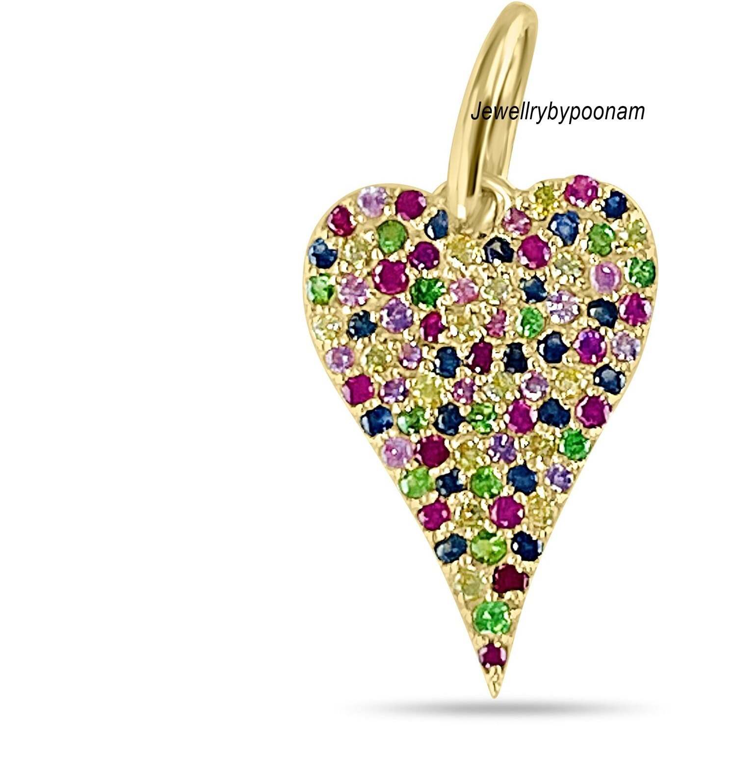 14k Solid Gold Heart Charm Pendant: Multi Gemstone Diamond - Jewelry By Poonam | SKU: PJP-