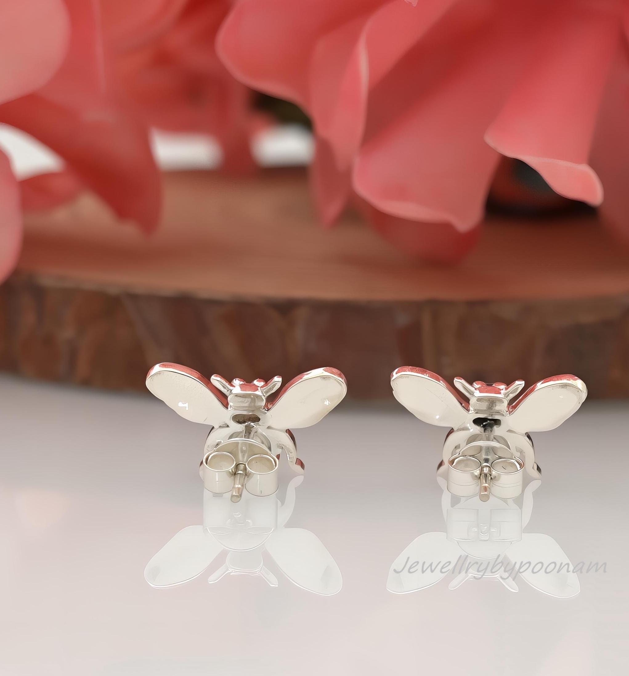 925 Sterling Silver Honey Bee Stud Earrings β Dainty Bumblebee Jewellery - View 2 - Jewelry By Poonam | SKU: PJE1747-SLNS-10M
