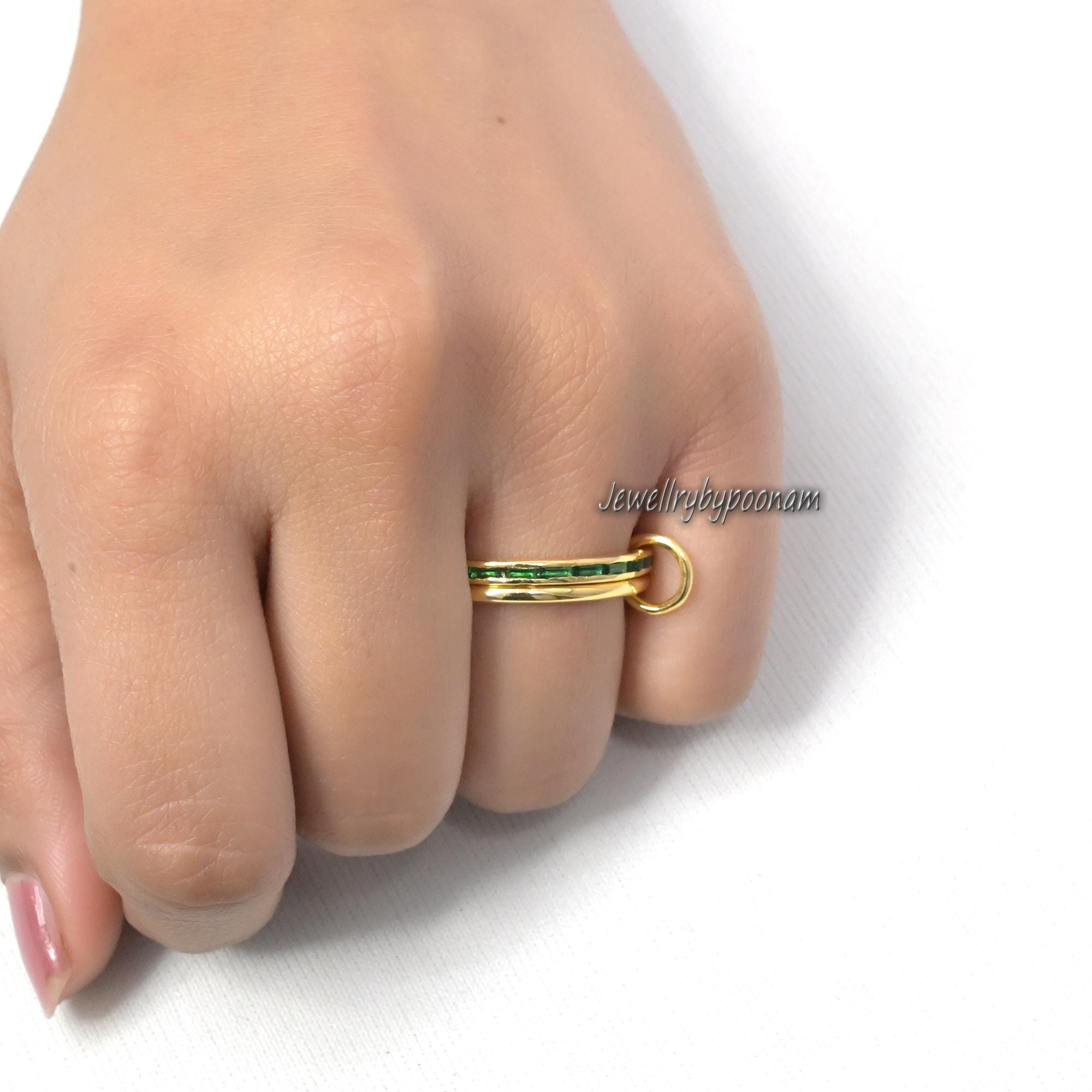 925 Sterling Silver Connector Band Ring with Baguette Gemstone Accent - View 2 - Jewelry By Poonam | SKU: PJR903- 2/2026