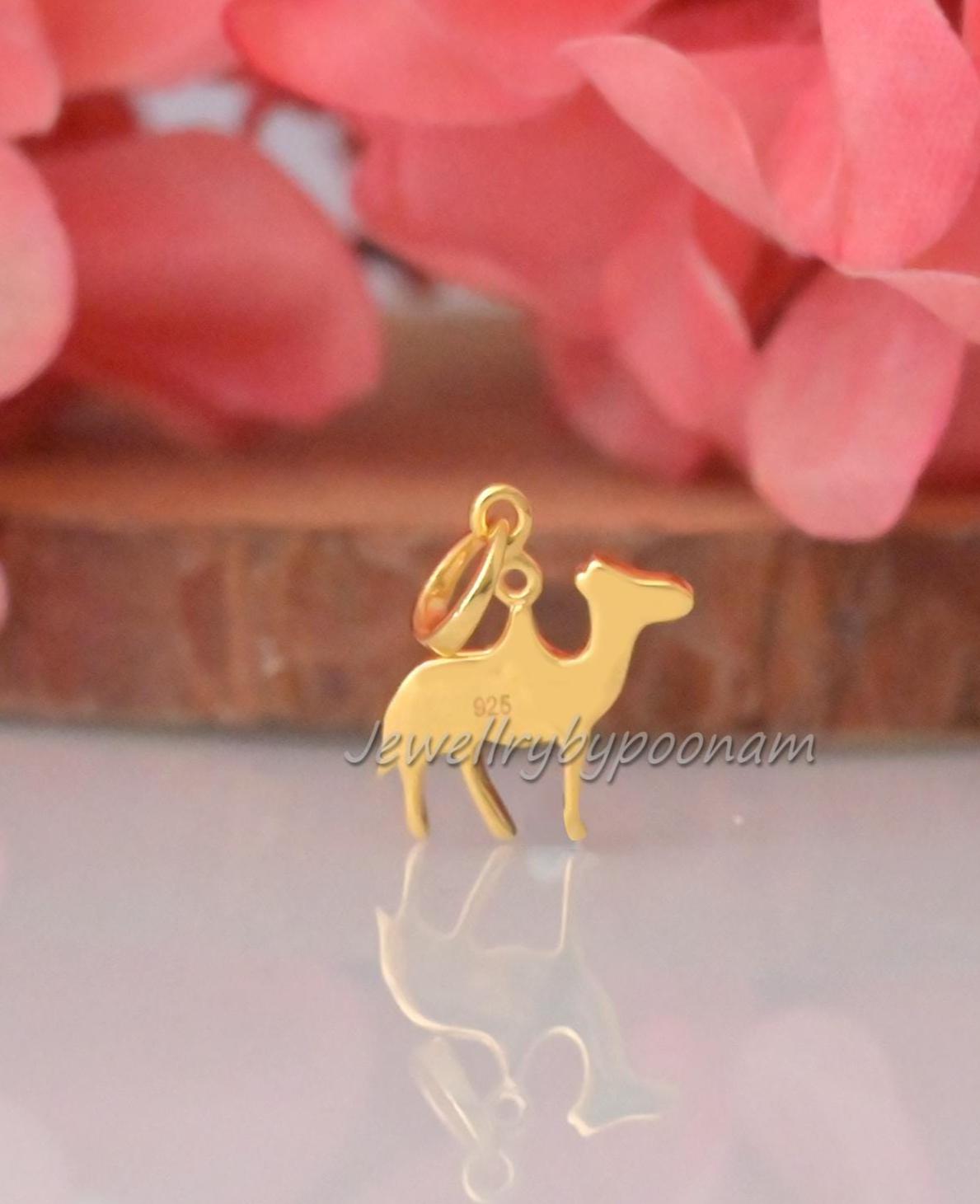 14k Gold Camel Pendant: Sterling Silver Charm Jewelry - View 2 - Jewelry By Poonam | SKU: PJP4894-SLYG-20M 2/26