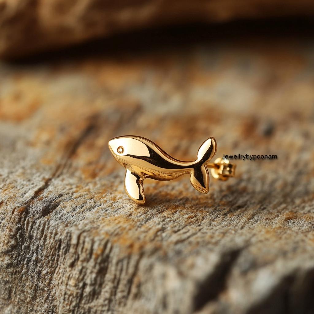 925 Sterling Silver Whale Stud Earrings — Tiny Fish Jewelry - Jewelry By Poonam | SKU: PJE1984