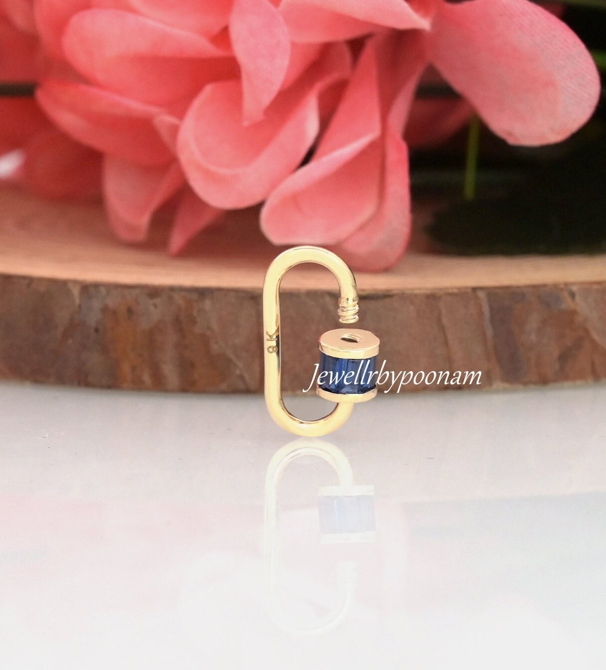 925 Sterling Silver Carabiner Lock with Baguette Sapphire Stones | Pave Carabiner Clasp | Charm Connector - View 6 - Jewelry