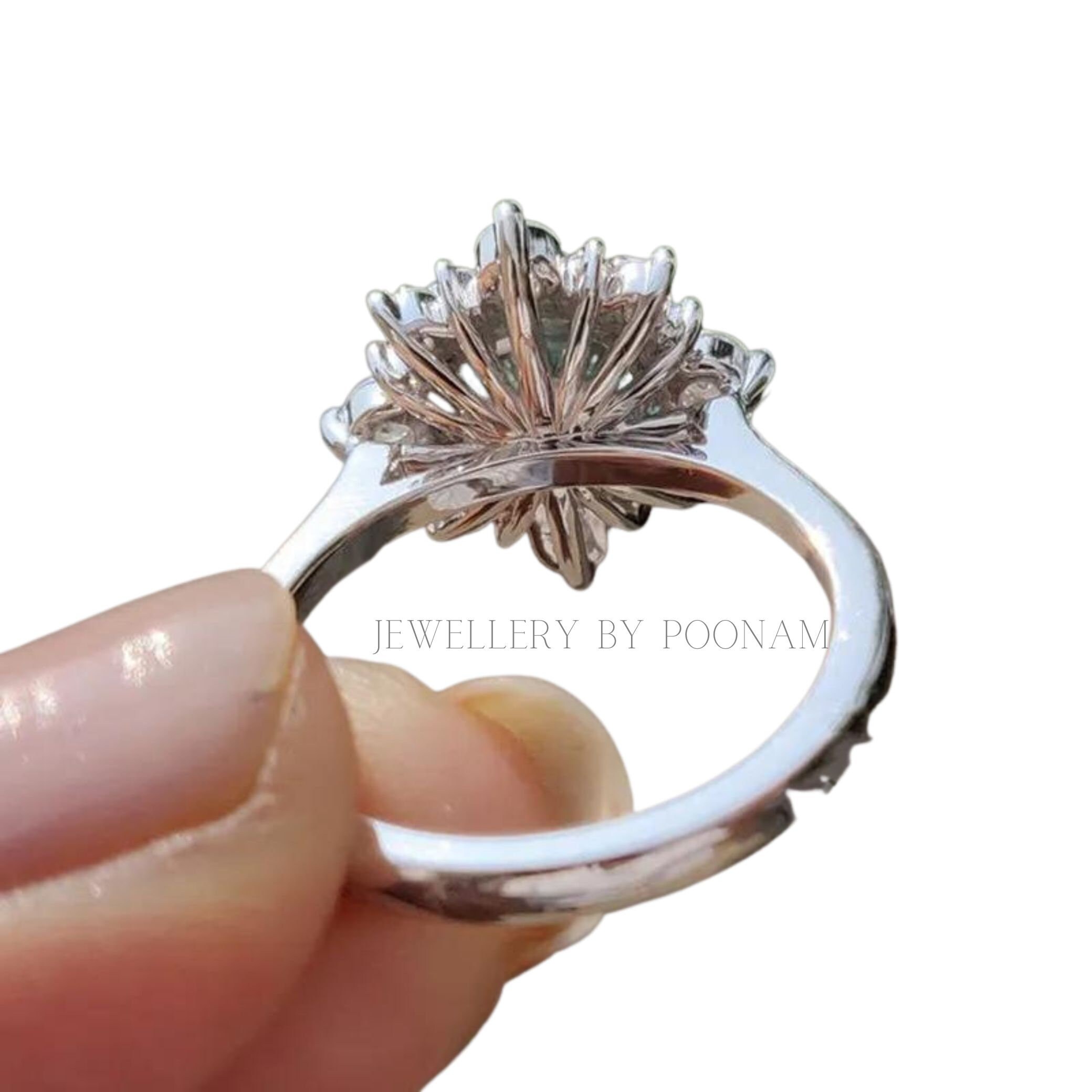 925 Sterling Silver Snowflake Moissanite Engagement Ring - View 2 - Jewelry By Poonam | SKU: PJR1156-SLYGBTCZ-US-8 2/2026