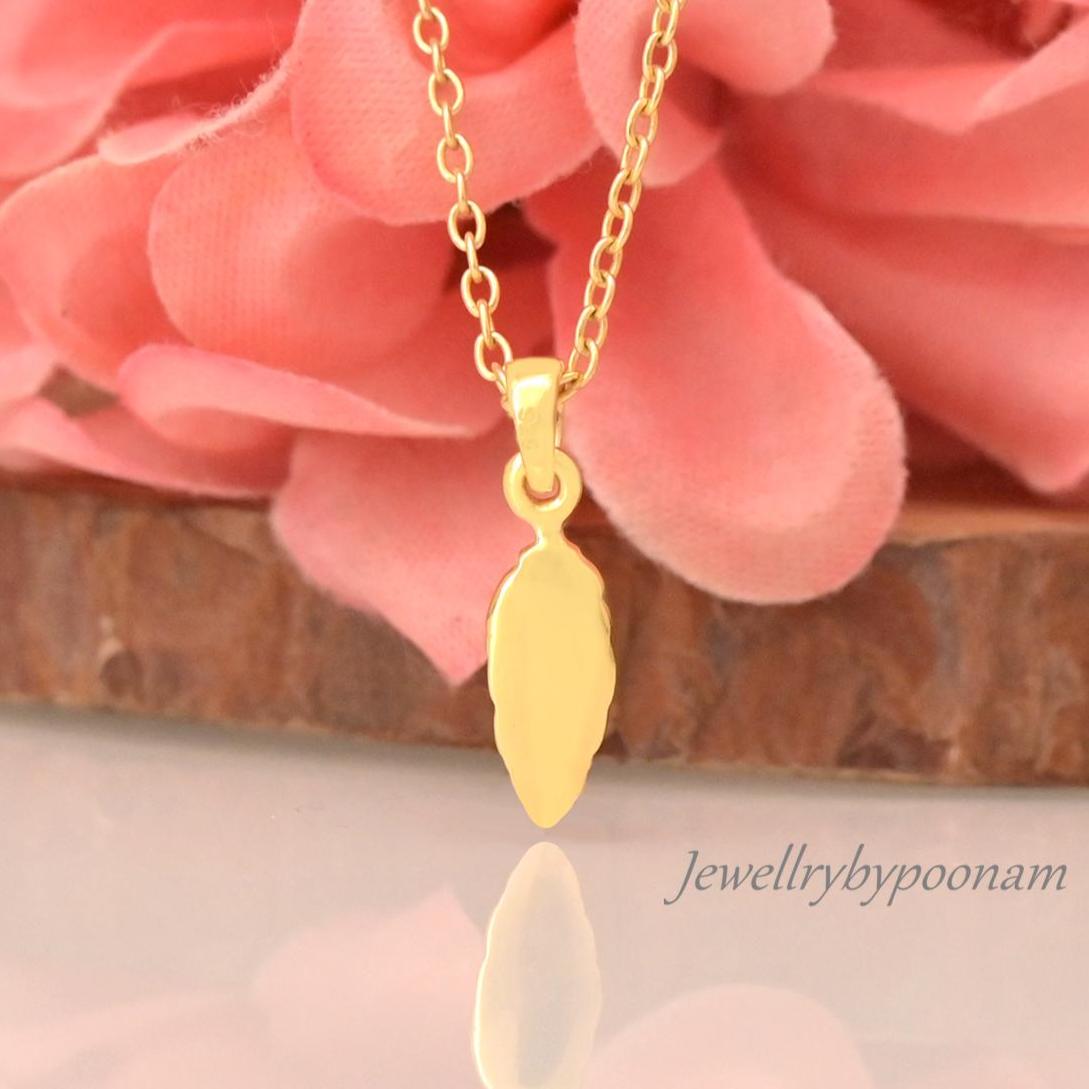 14k Gold Plated Feather Pendant: Sterling Silver Feather Pendant. Feather Charm Necklace - View 2 - Jewelry By Poonam | SKU: