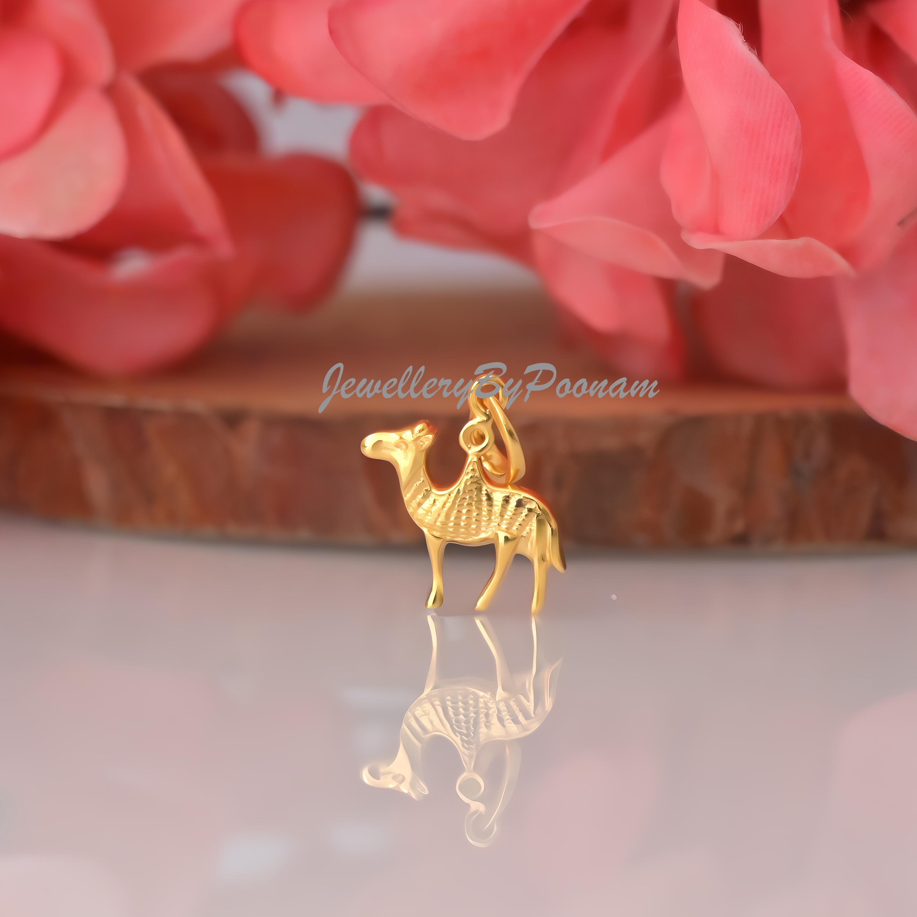 14k Gold Camel Pendant: Sterling Silver Charm Jewelry - Jewelry By Poonam | SKU: PJP4894-SLYG-20M 2/26
