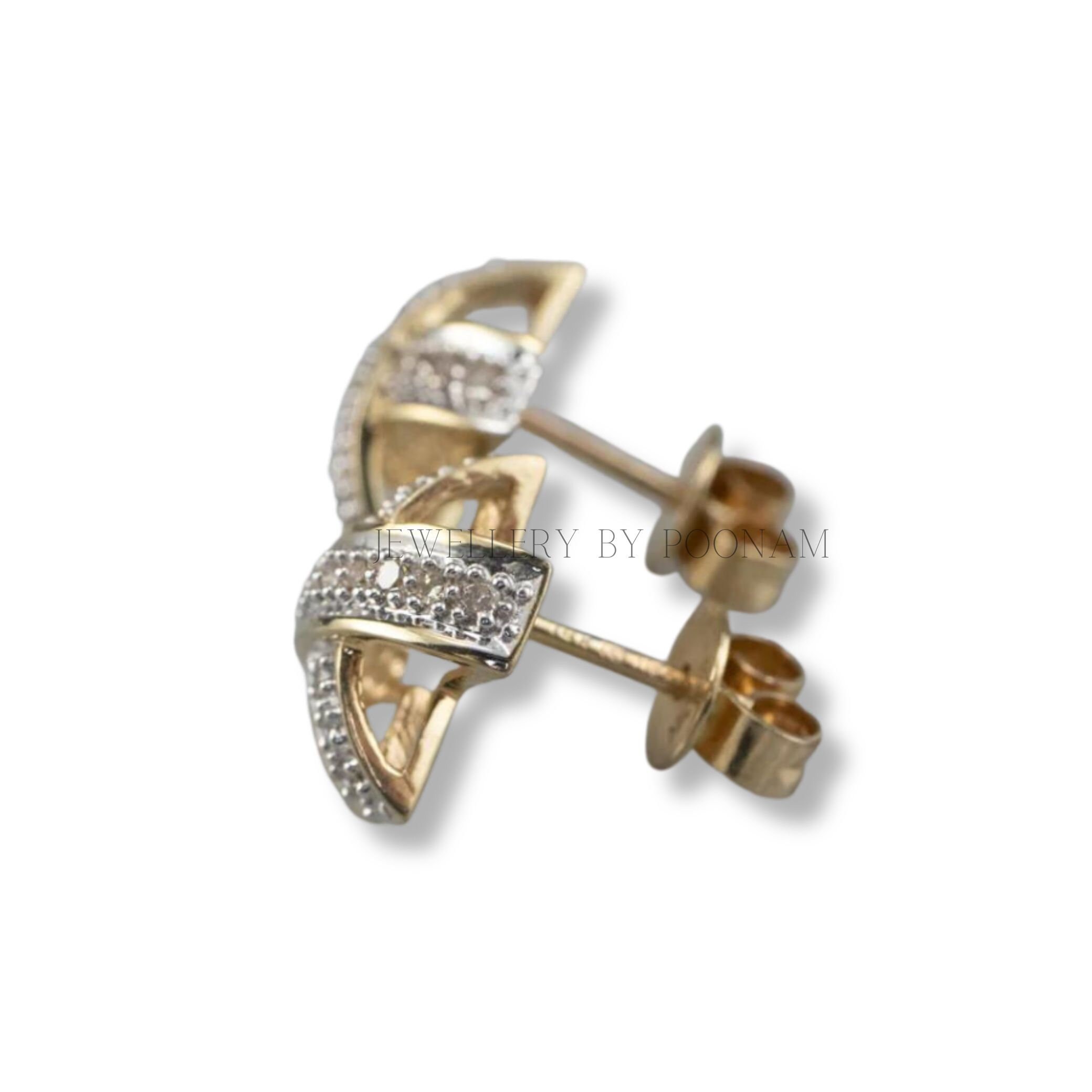 Moissanite Diamond X Stud Earrings: 9K/14K Yellow Gold & 925 Sterling Silver - View 3 - Jewelry By Poonam | SKU: E-1312