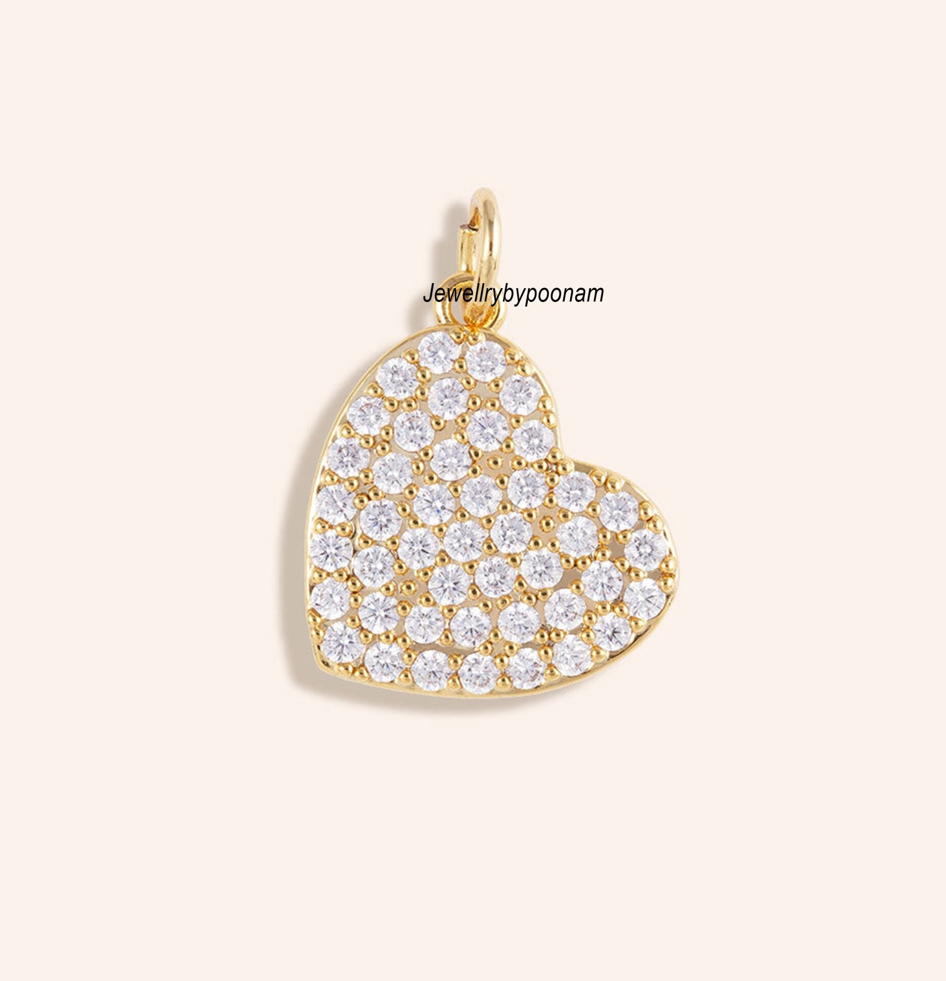 14k Gold Mini Heart Moissanite Charm Pendant (20 MM) - Jewelry By Poonam | SKU: PJP5245-SLYGMN-20M