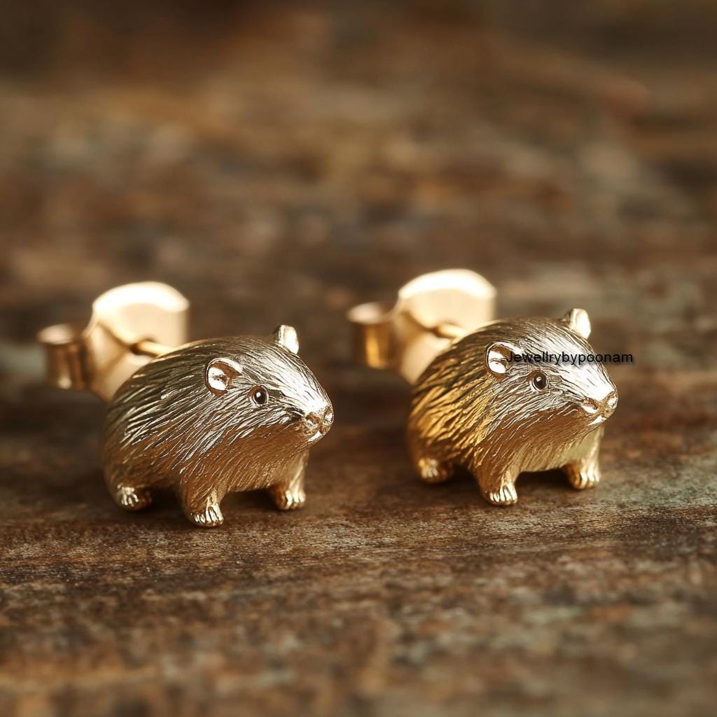 925 Sterling Silver Capybara Stud Earrings, Dainty Animal Jewelry (10MM) - View 3 - Jewelry By Poonam | SKU: PJE1728-SLRG-10M
