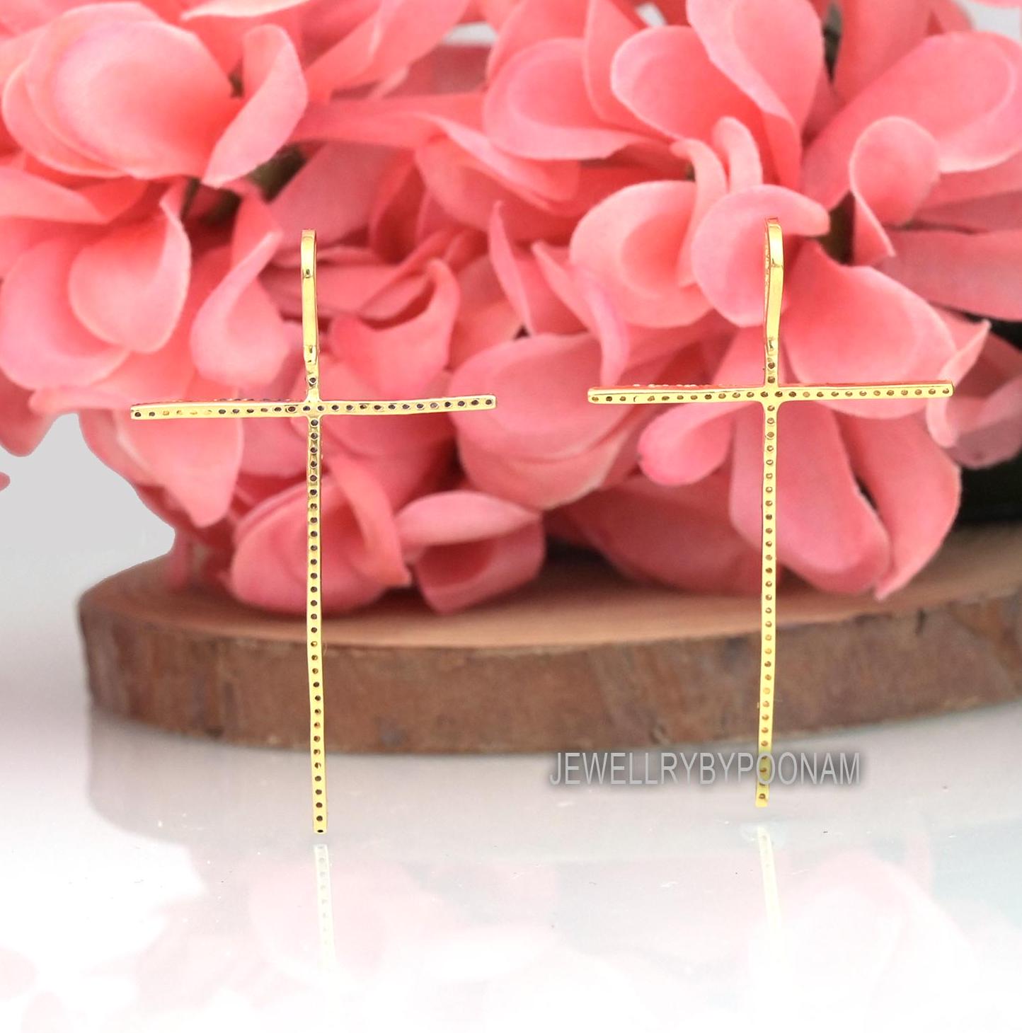 14K Gold-Plated Blue Sapphire Sterling Silver Cross Pendant - View 2 - Jewelry By Poonam | SKU: PJP924-SLYGMN-50M 2/26