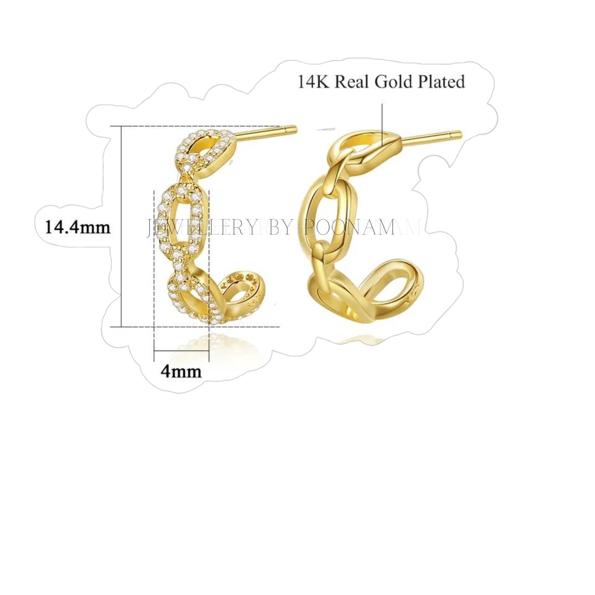 Chain Link Hoop Earrings with Asymmetric CZ Accents | Modern Statement Jewelry - View 2 - Jewelry By Poonam | SKU: E-103