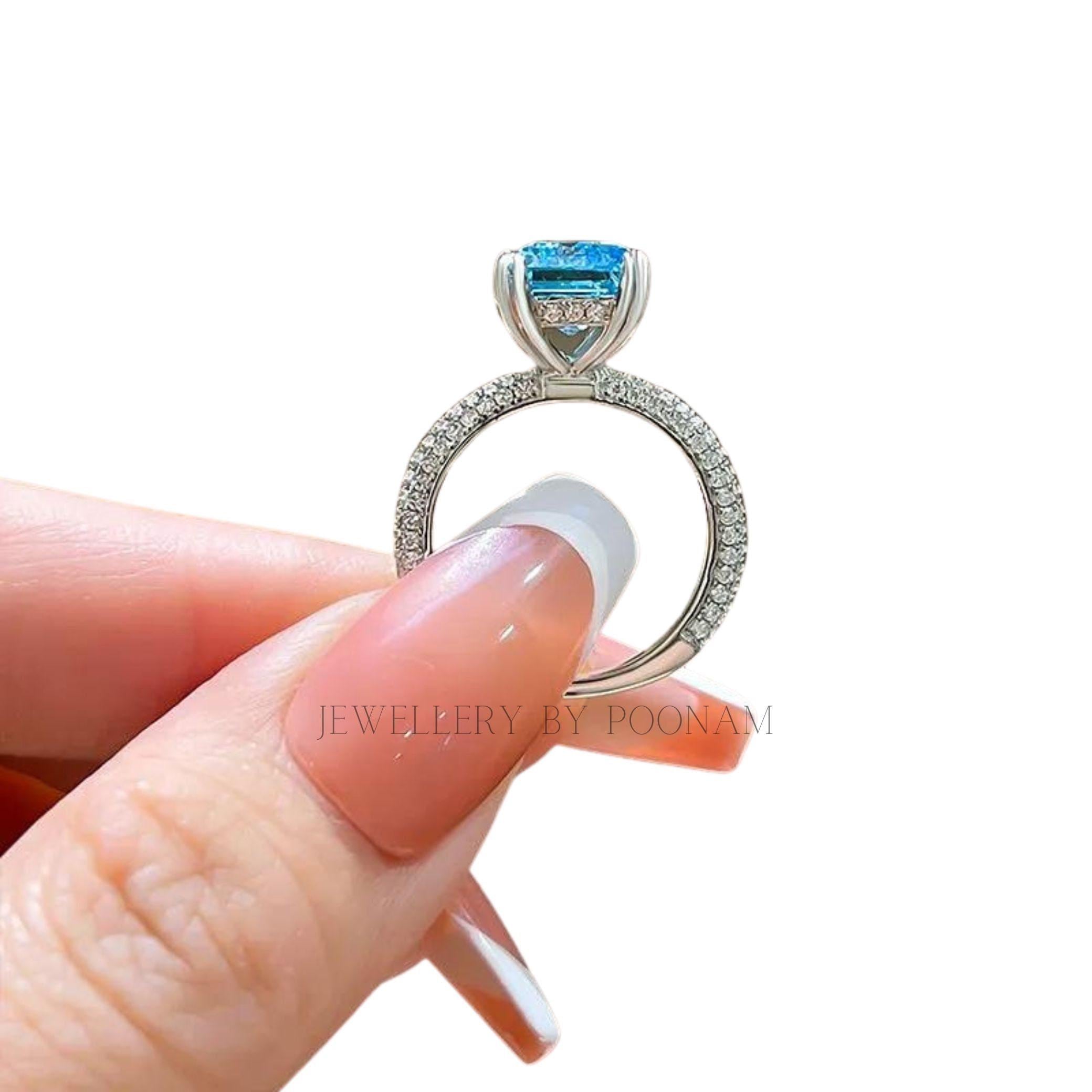 925 Silver Emerald-Cut Aquamarine Ring – Luxury Sterling Silver Engagement & Wedding Jewelry - View 4 - Jewelry By Poonam | S