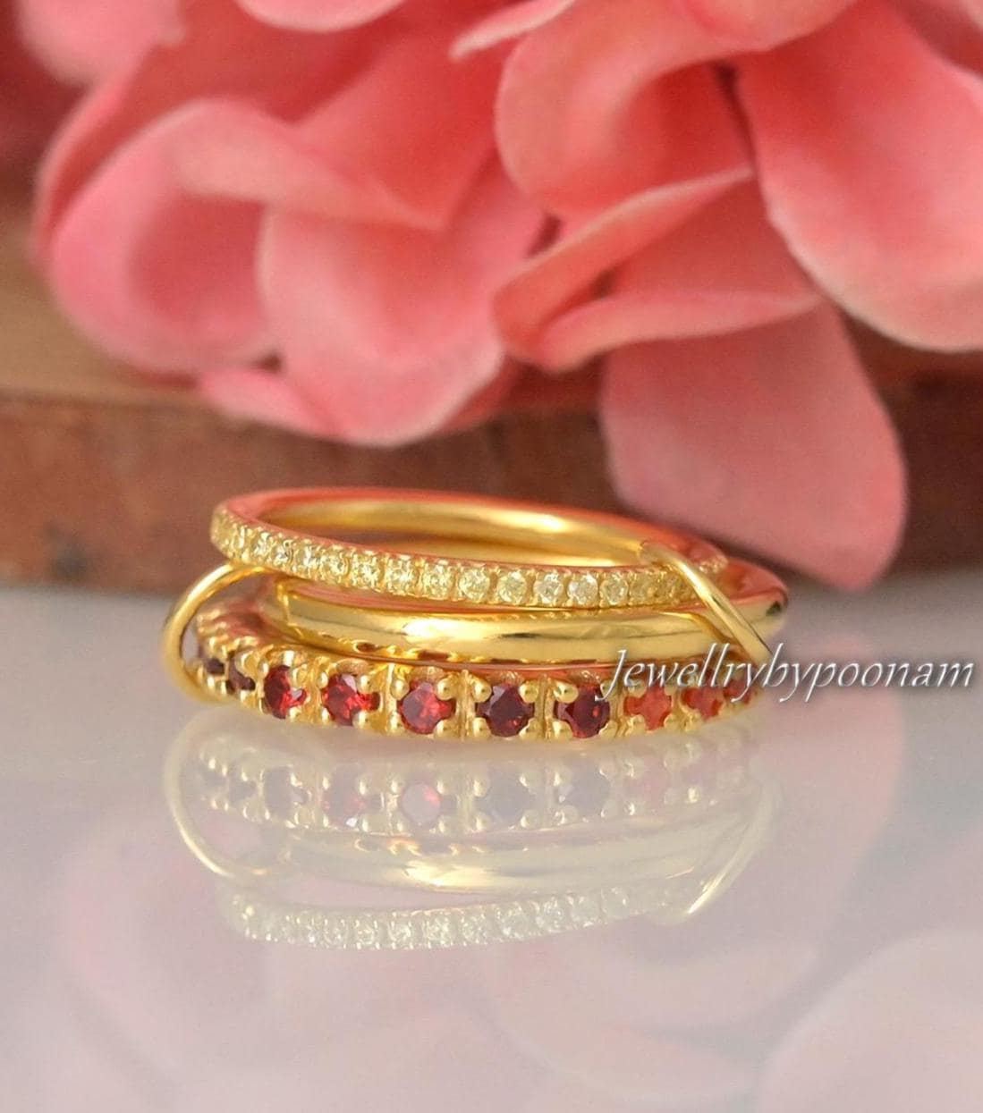 14k Gold-Plated Ombré Sapphire Ring: 925 Sterling Silver Multi-Linked Chunky Band Ring - Jewelry By Poonam | SKU: PJR3115-SLY