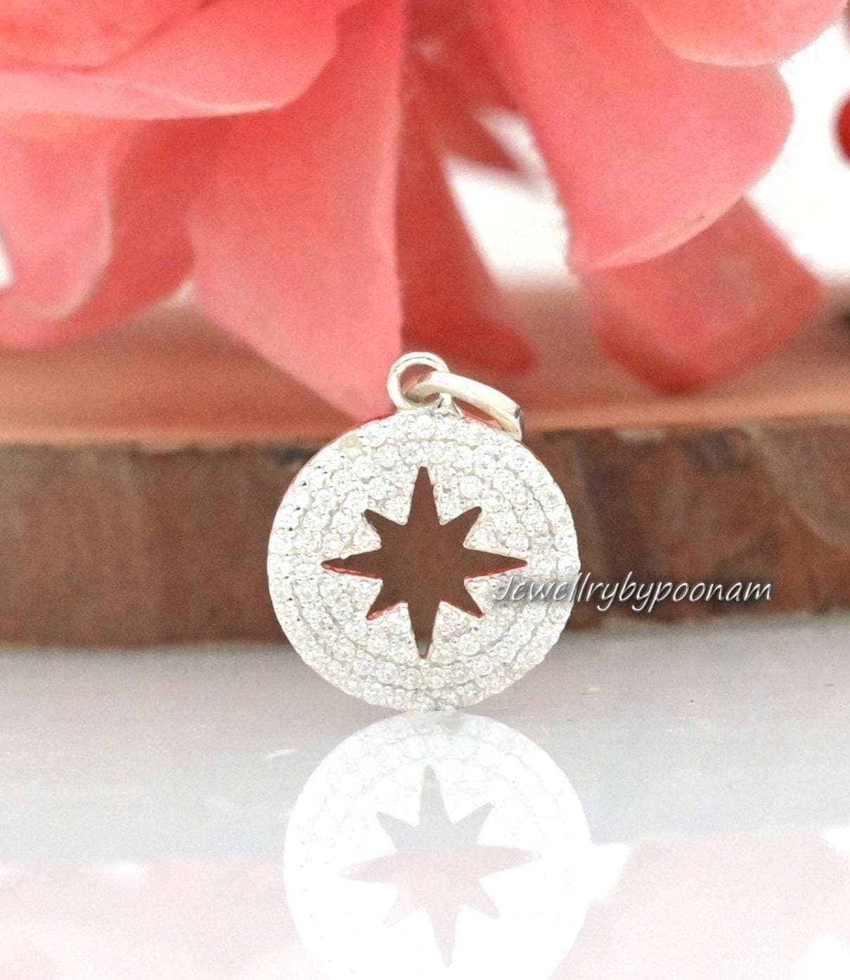 Starburst Moissanite Diamond Pendant: 925 Sterling Silver Charm - Jewelry By Poonam | SKU: PJP4661-SLNSMN-22M 2/26
