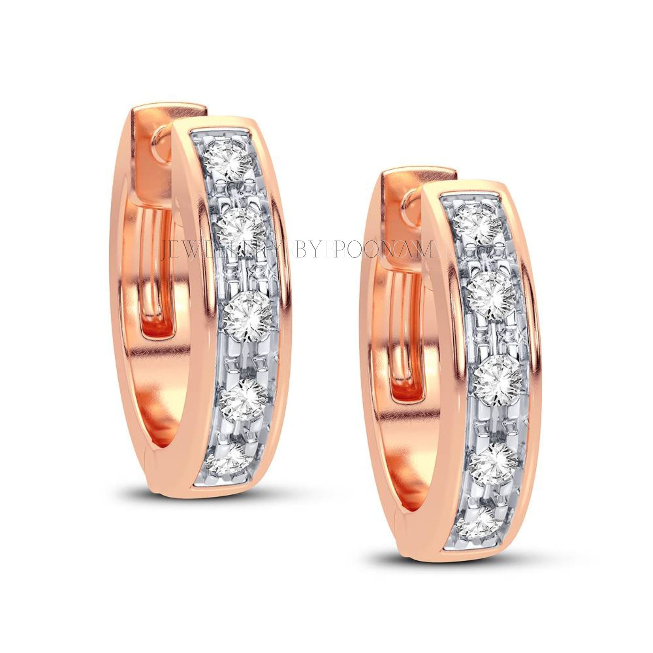 9k/14k & 925 Sterling Silver Moissanite/CZ Rose Gold Huggie Hoop Earrings - Jewelry By Poonam | SKU: E-126