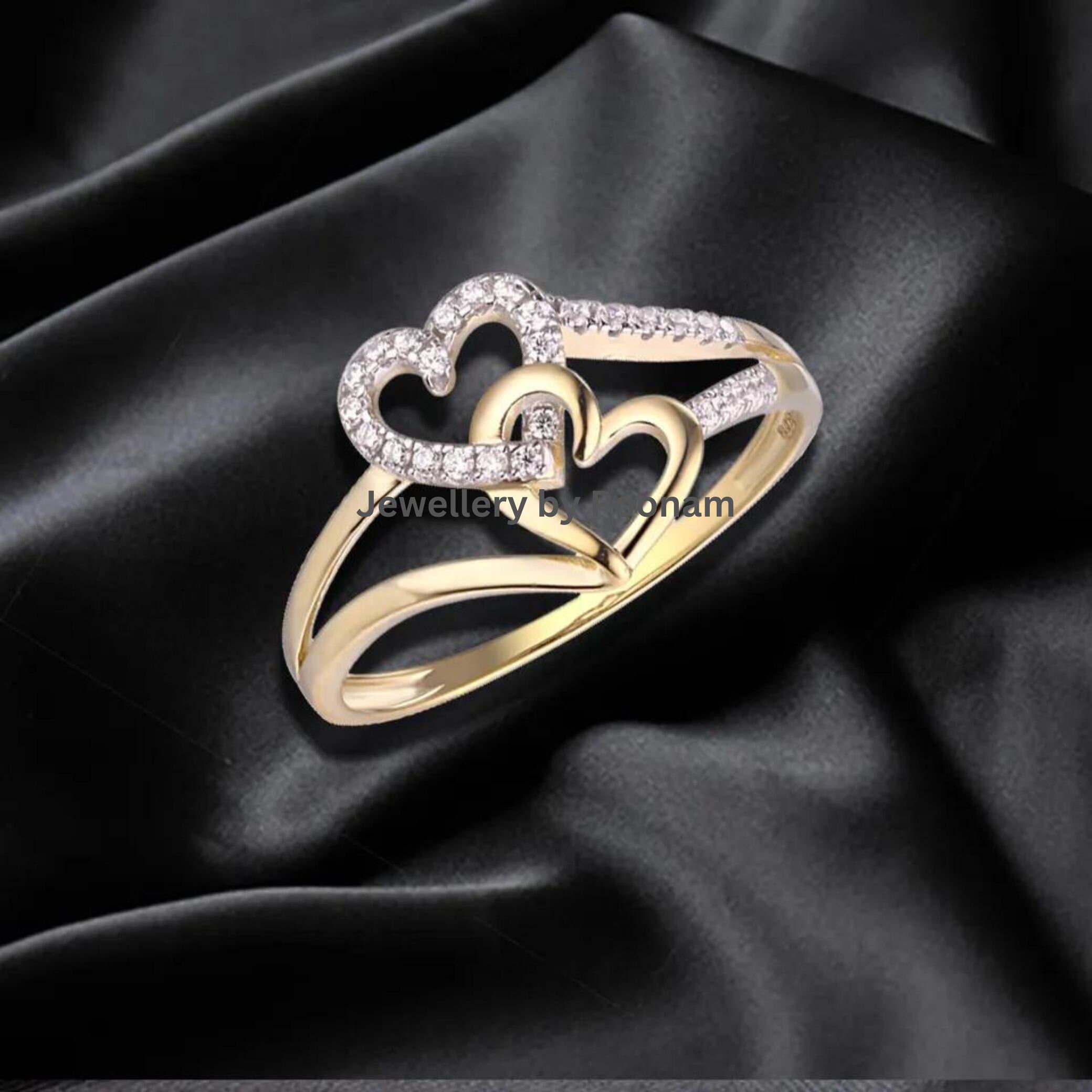14K Gold Moissanite Heart Ring: Anniversary Wedding Jewelry - View 3 - Jewelry By Poonam | SKU: R-1059