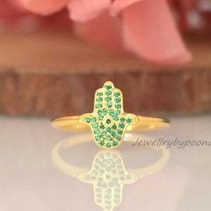 14k Gold Plated Hamsa Ring: CZ Diamond Stackable Band