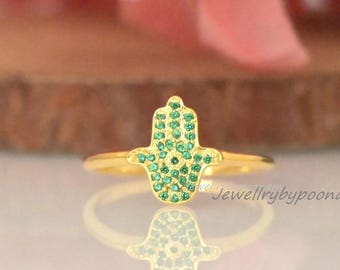 Anillo de Fátima bañado en oro de 14 quilates: banda apilable con diamantes de circonita cúbica