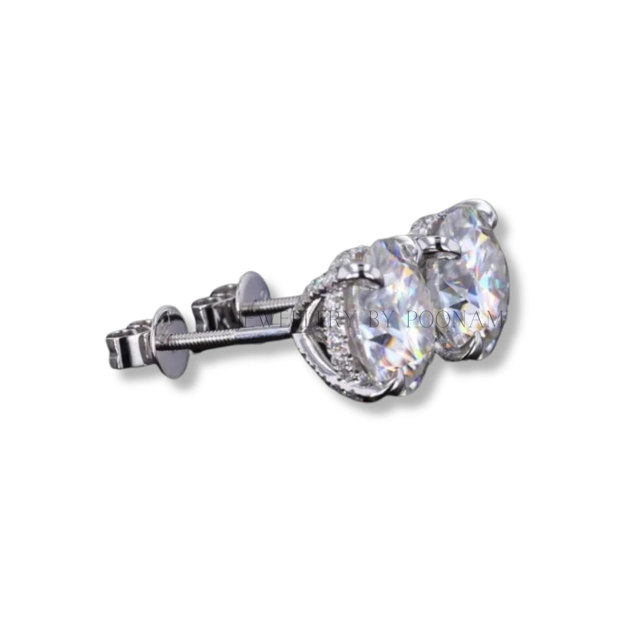 9K/14K White Gold & 925 Sterling Silver Moissanite Stud Earrings: Round Cut, 5mm - View 3 - Jewelry By Poonam | SKU: E-1316