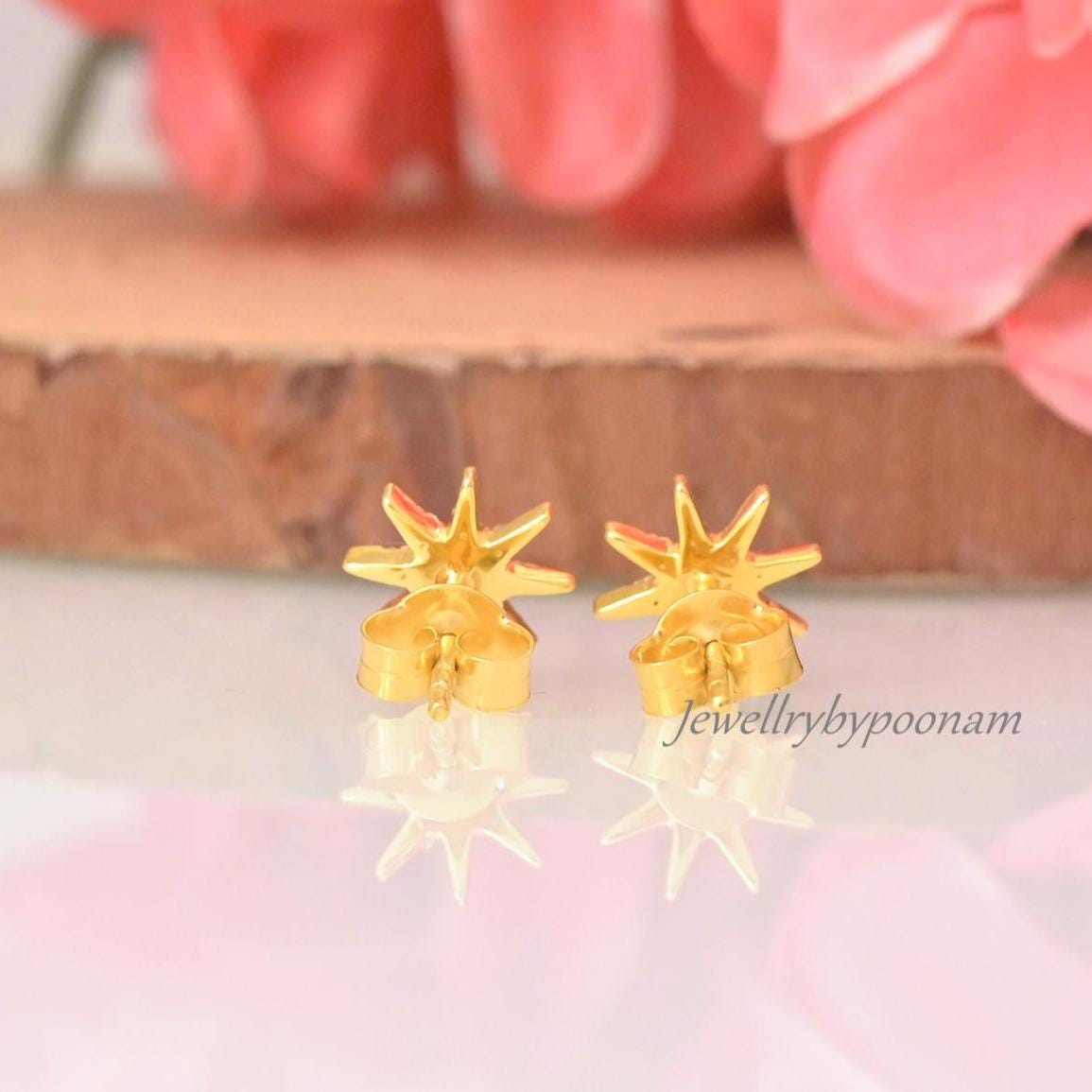 925 Sterling Silver Moissanite Star Stud Earrings: Dainty Silver Starburst - View 5 - Jewelry By Poonam | SKU: PJE2024-SLYGCZ