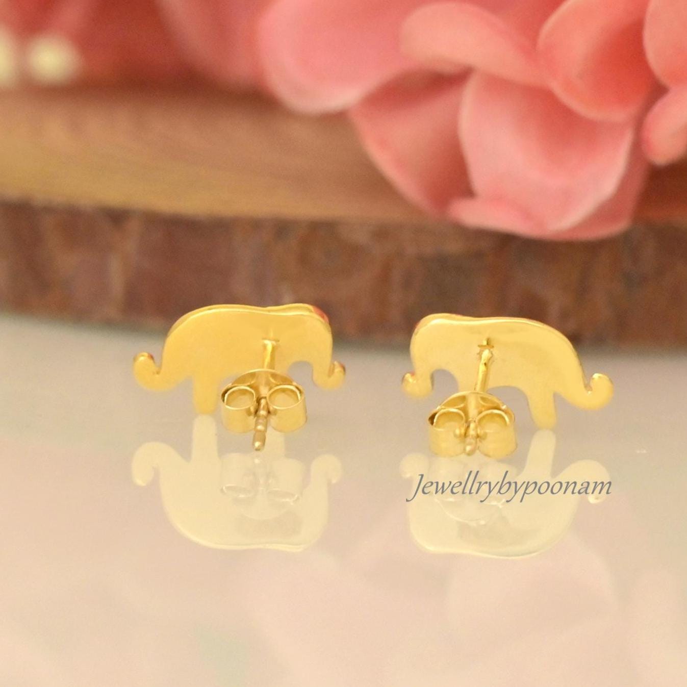 Tiny Elephant Stud Earrings in 925 Sterling Silver — Good Luck Charm - View 3 - Jewelry By Poonam | SKU: PJE2002- 2/2026