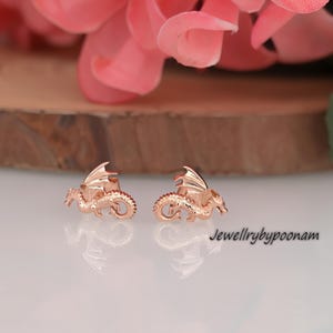14k Gold Tiny flying dragon Stud Earring, Dragon Stud Earrings, Dragon Earring, Tiny Flying Dragon Stud Earring