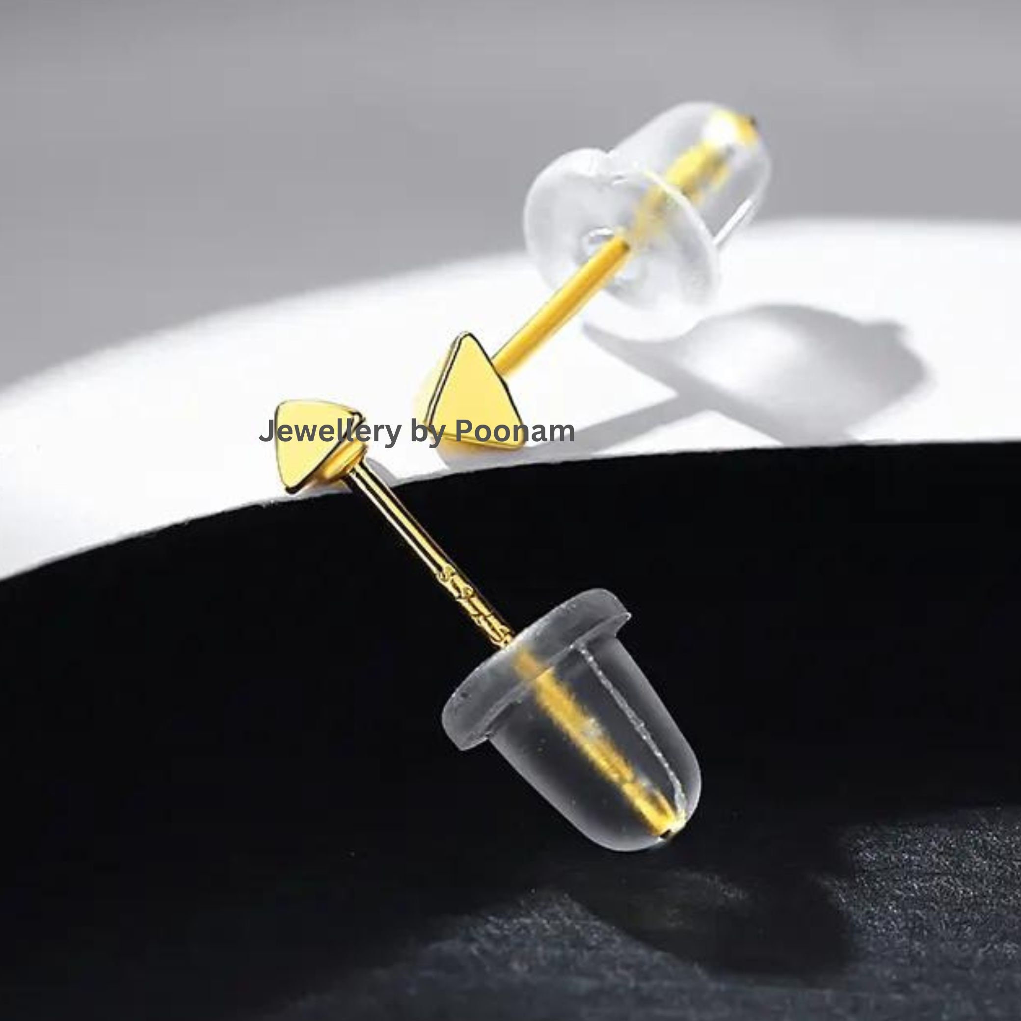 9K/14K Yellow Gold & 925 Sterling Triangle Stud Earrings: Minimalist Geometric Jewelry - View 4 - Jewelry By Poonam | SKU: E-