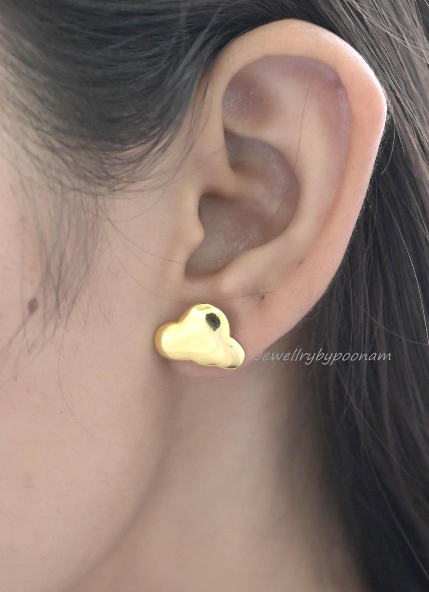 925 Sterling Silver Cloud Studs — Tiny, Solid Silver & Handmade - Jewelry By Poonam | SKU: PJE1860-SLYG-10M 2/2026
