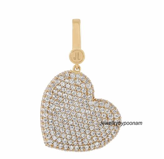 Designer Moissanite Heart Pendant: 925 Sterling Silver, 14K Gold Vermeil - View 2 - Jewelry By Poonam | SKU: PJP-