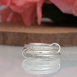 wholesale band ring, chunky gold connector ring,Multi Link Band Ring, Baguette Moissanite Multi Layered Interlocking Ring Gold or Silver