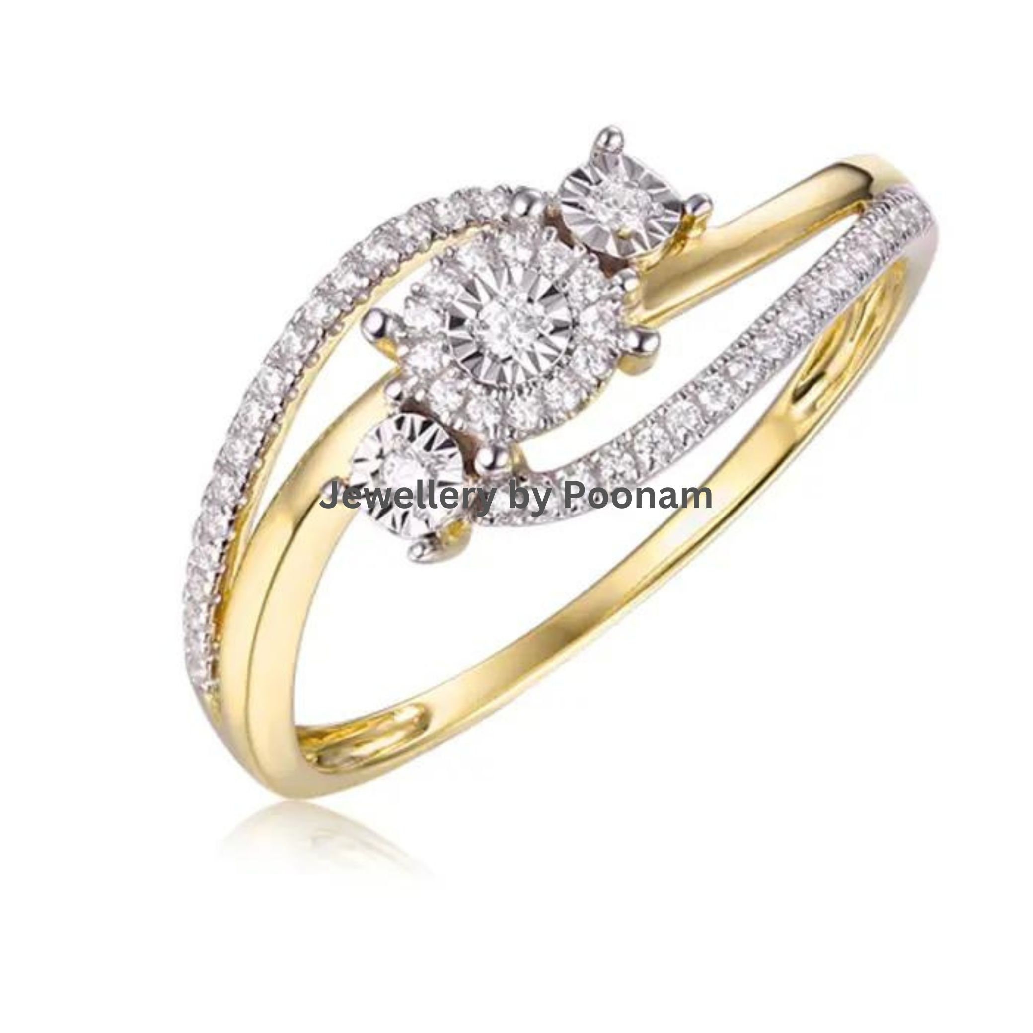 Twist Solitaire Moissanite Ring – Gold Plated Sterling Silver Engagement Bridal Ring - Jewelry By Poonam | SKU: R-1077