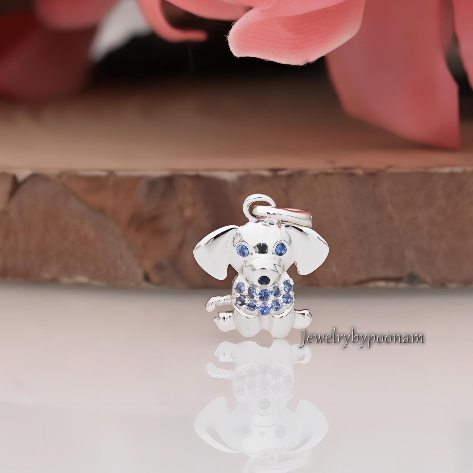 14K Gold Puppy Pendant: Diamond Accent Sterling Silver Charm - Jewelry By Poonam | SKU: PJP4250-SLNSBSPBS-15M 2/26