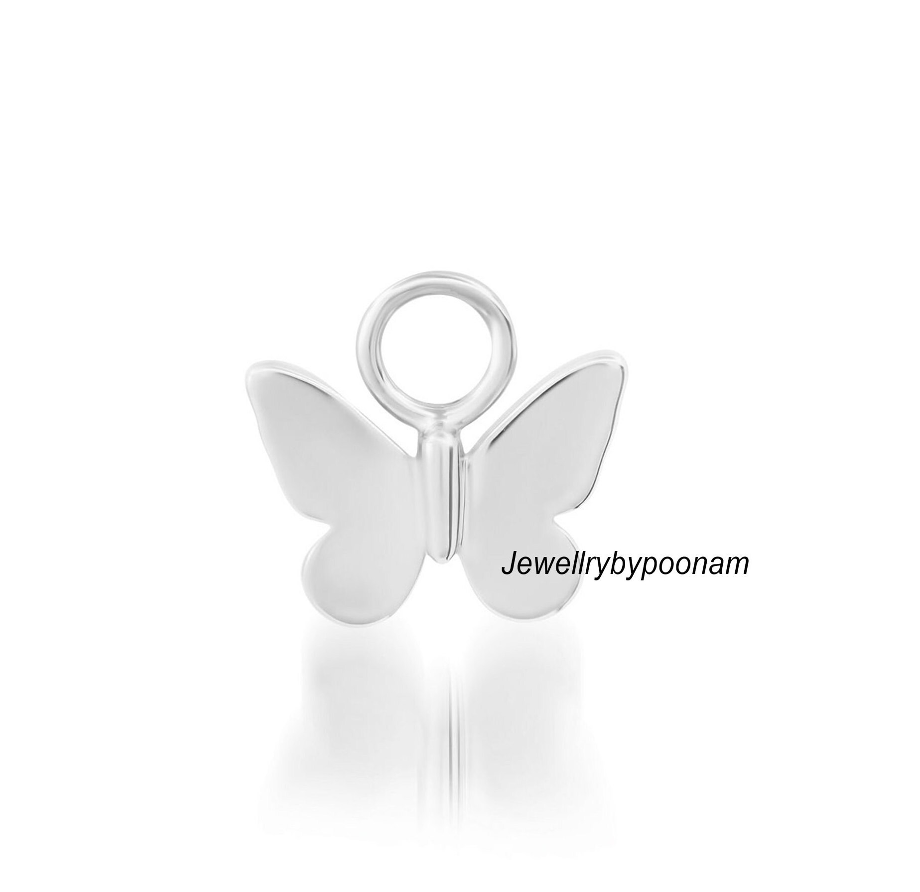 Tiny Sterling Silver Butterfly Charm - Designer Silver Pendant - View 3 - Jewelry By Poonam | SKU: PJP-