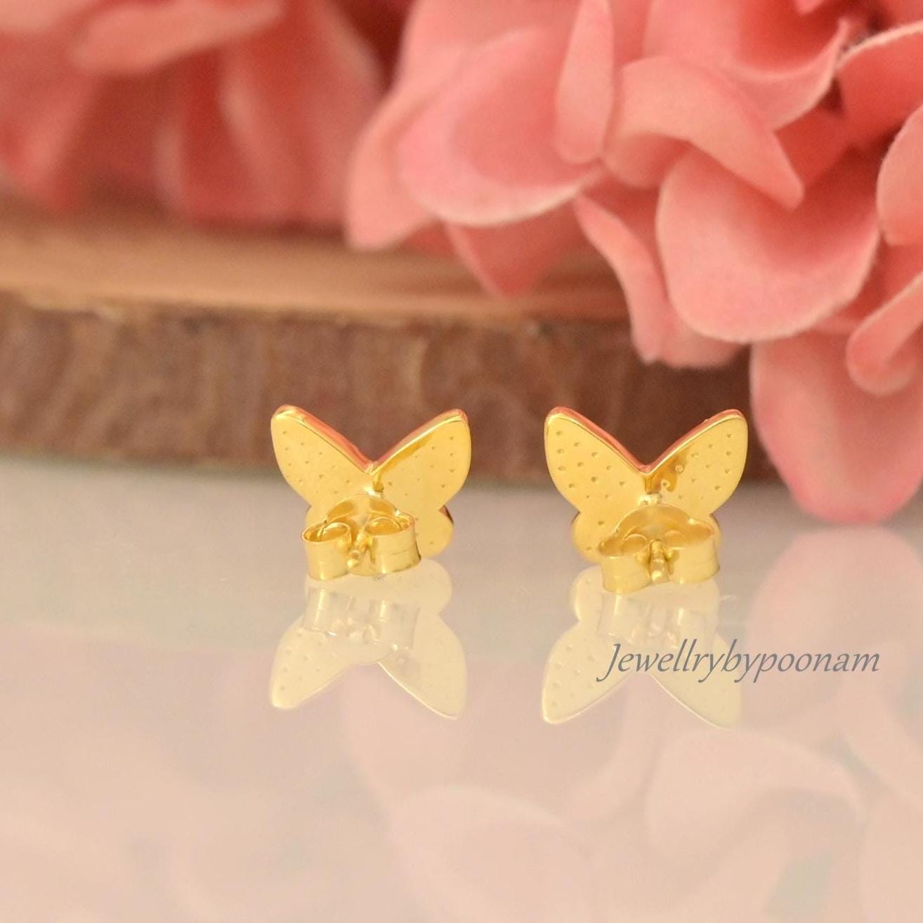 Butterfly Cubic Zirconia Stud Earrings – 9k/14k Gold, 925 Silver - View 3 - Jewelry By Poonam | SKU: PJE1793-SLNSCZ-12M 2/202