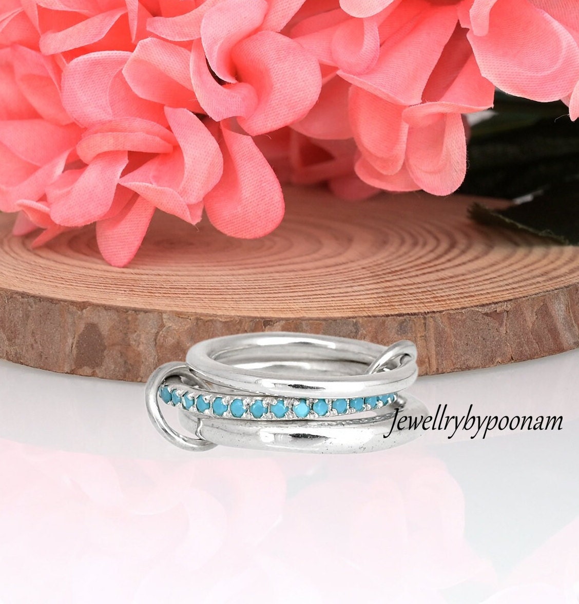 Topaz Sterling Silver Multi-Band Ring, CZ Connector - Jewelry By Poonam | SKU: PJR15- 2/26