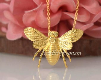 LLWOM Collana Donna Placcata Oro/Argento 14K – Ciondoli Ape, Drago, Farfalla – Gioiello Delicato