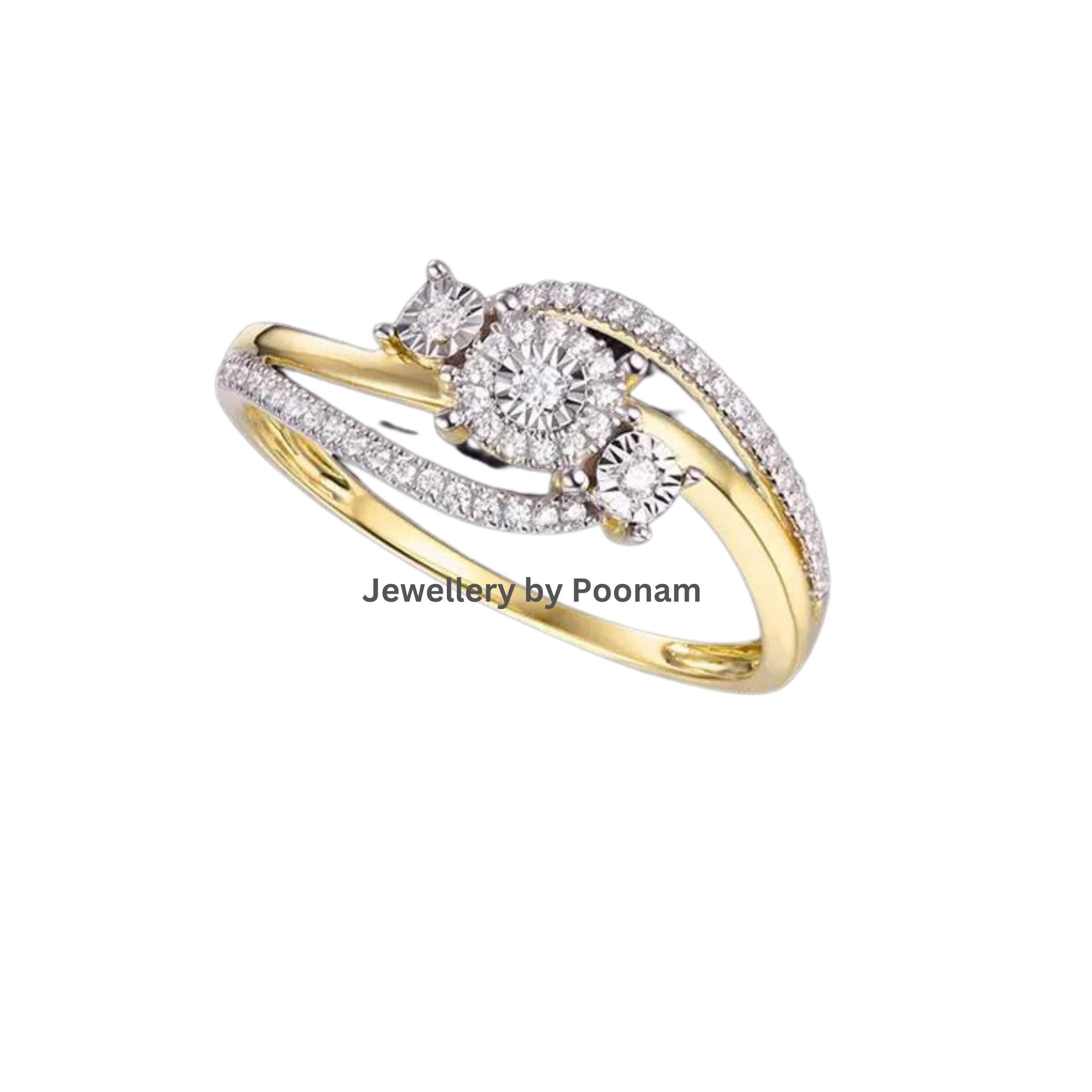 Twist Solitaire Moissanite Ring – Gold Plated Sterling Silver Engagement Bridal Ring - View 3 - Jewelry By Poonam | SKU: R-10