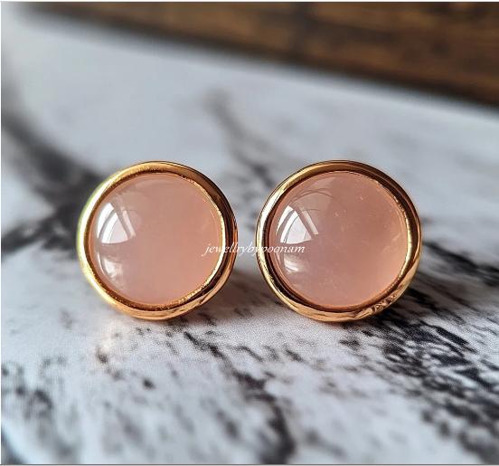 925 Sterling Silver Pink Opal Stud Earrings, 12 MM Round Minimal Everyday Jewelry - View 2 - Jewelry By Poonam | SKU: PJE