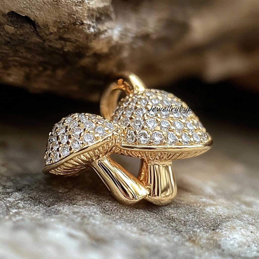 925 Silver Diamond Mushroom Duo Pendant: Pave Diamond Charm - Jewelry By Poonam | SKU: PJP-
