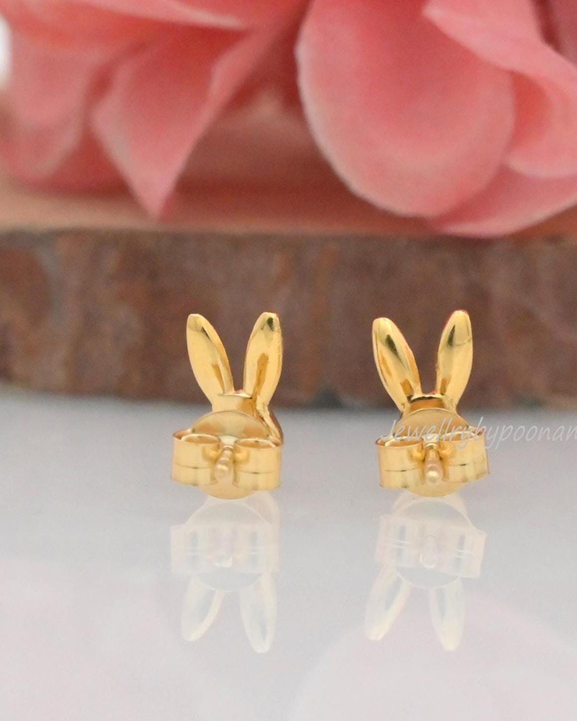 925 Sterling Silver Bunny Head Stud Earrings — Tiny Rabbit Jewelry - View 3 - Jewelry By Poonam | SKU: PJE1776-SLYG-10M 2/26