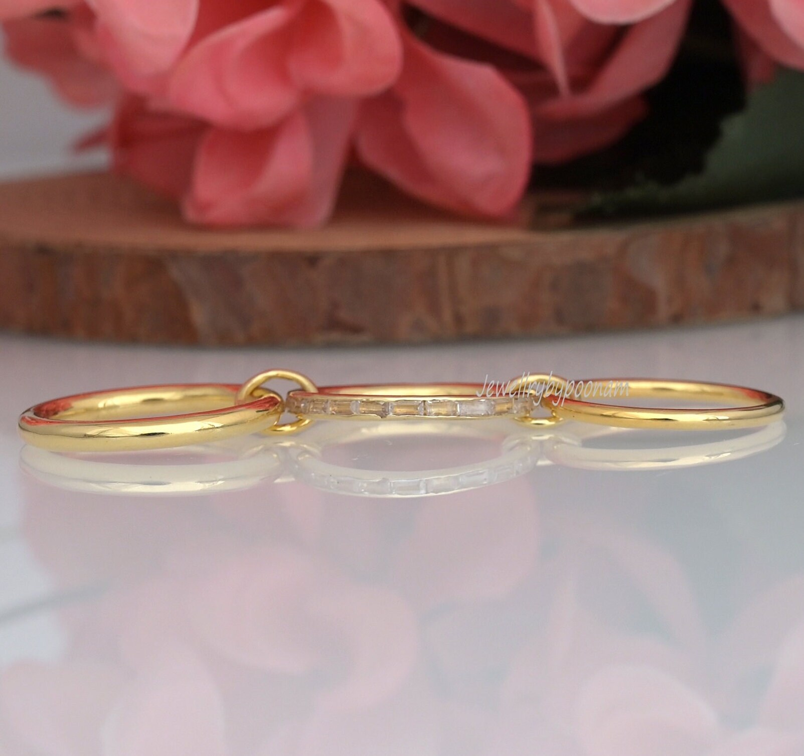 14k Gold-Plated Multi-Link Ring: 925 Sterling Silver White Topaz Interlocking Band Ring - View 4 - Jewelry By Poonam | SKU: P