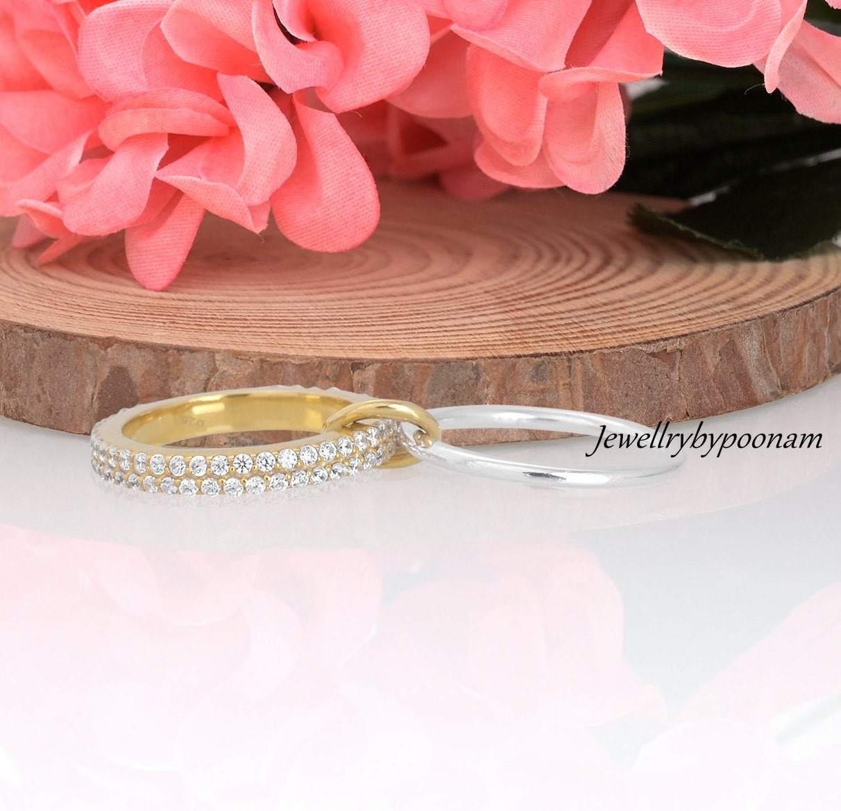 Diamond Connector Ring, Sterling Silver Multi-Band Ring Set - View 2 - Jewelry By Poonam | SKU: PJR2194-SLYGNSWT-US-6 1/2 2/